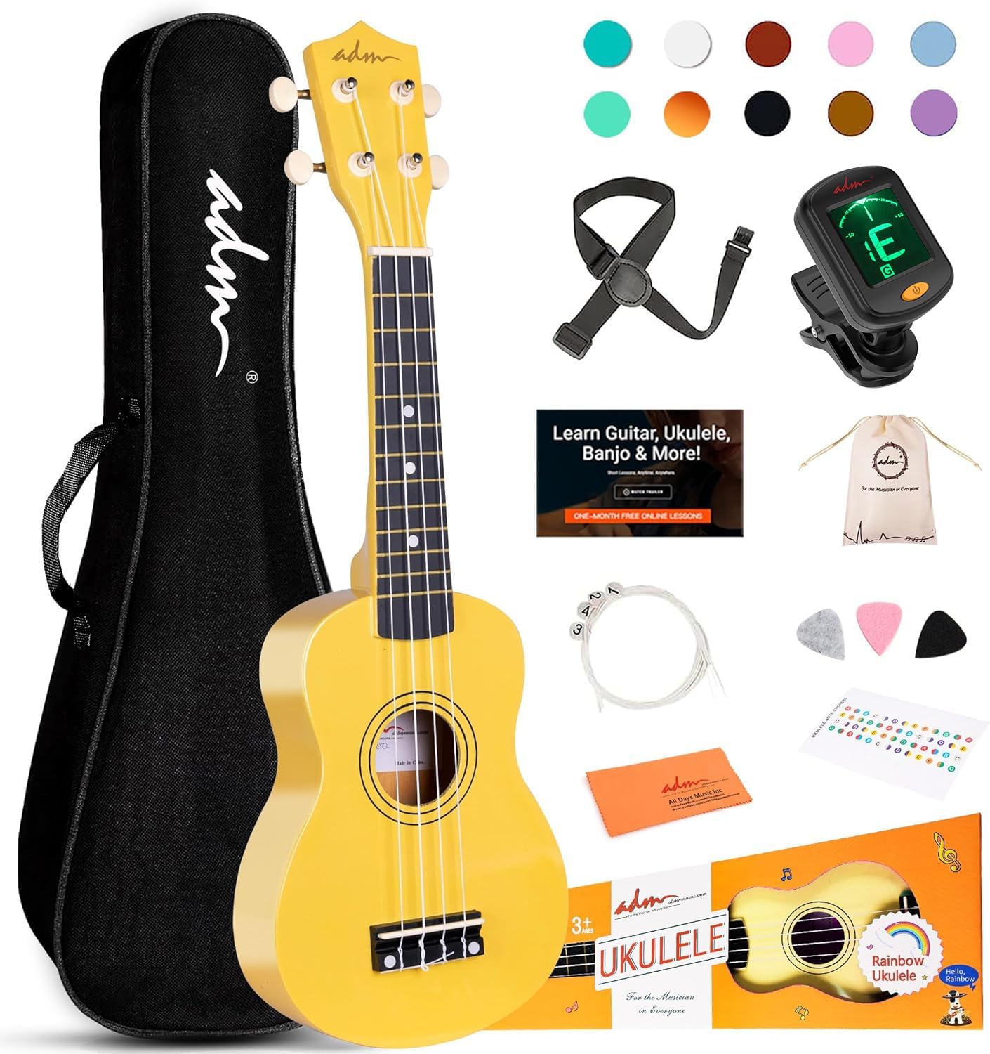 ADM Ukulele for Beginners - 21 Inch Hawaiian Wood Ukelele Kit