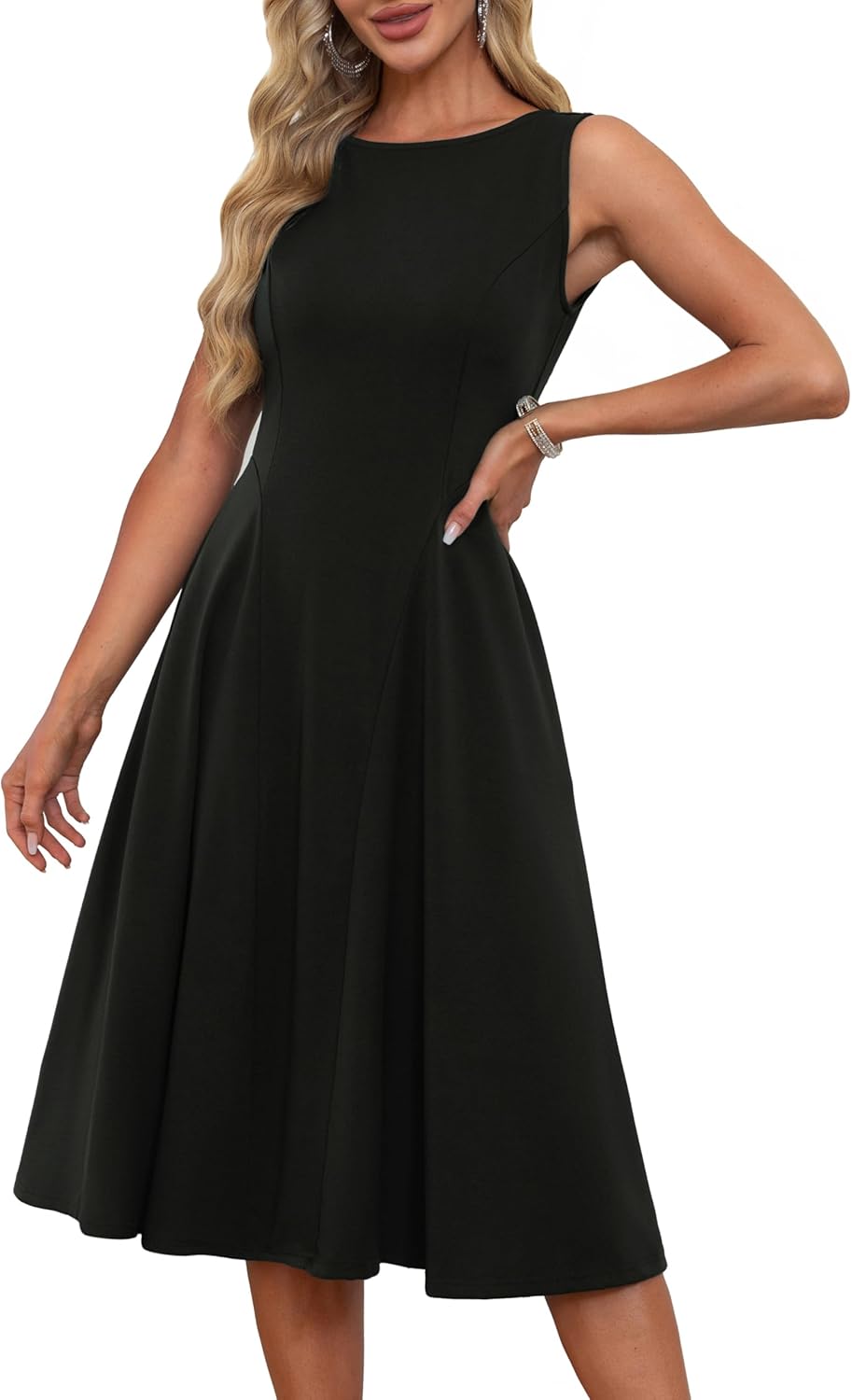 Elegant Vintage A Line Midi Dress with Pockets for Women