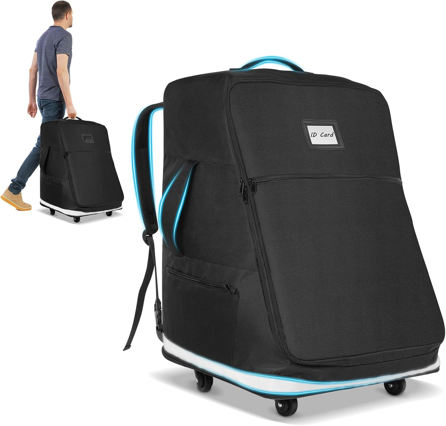 Extendable Height Car Seat Travel Bag with Wheels for Air Travel