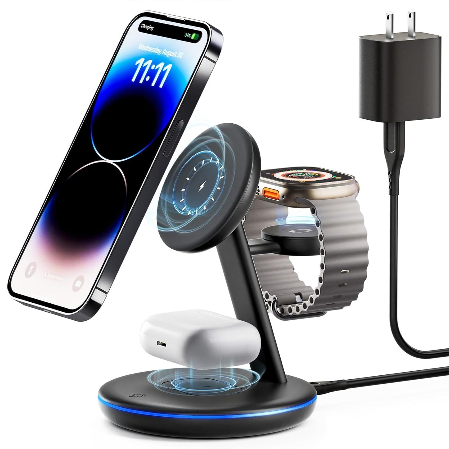 Pexxus 3-in-1 Apple Charging Station: Fast Mag-Safe Wireless Charger