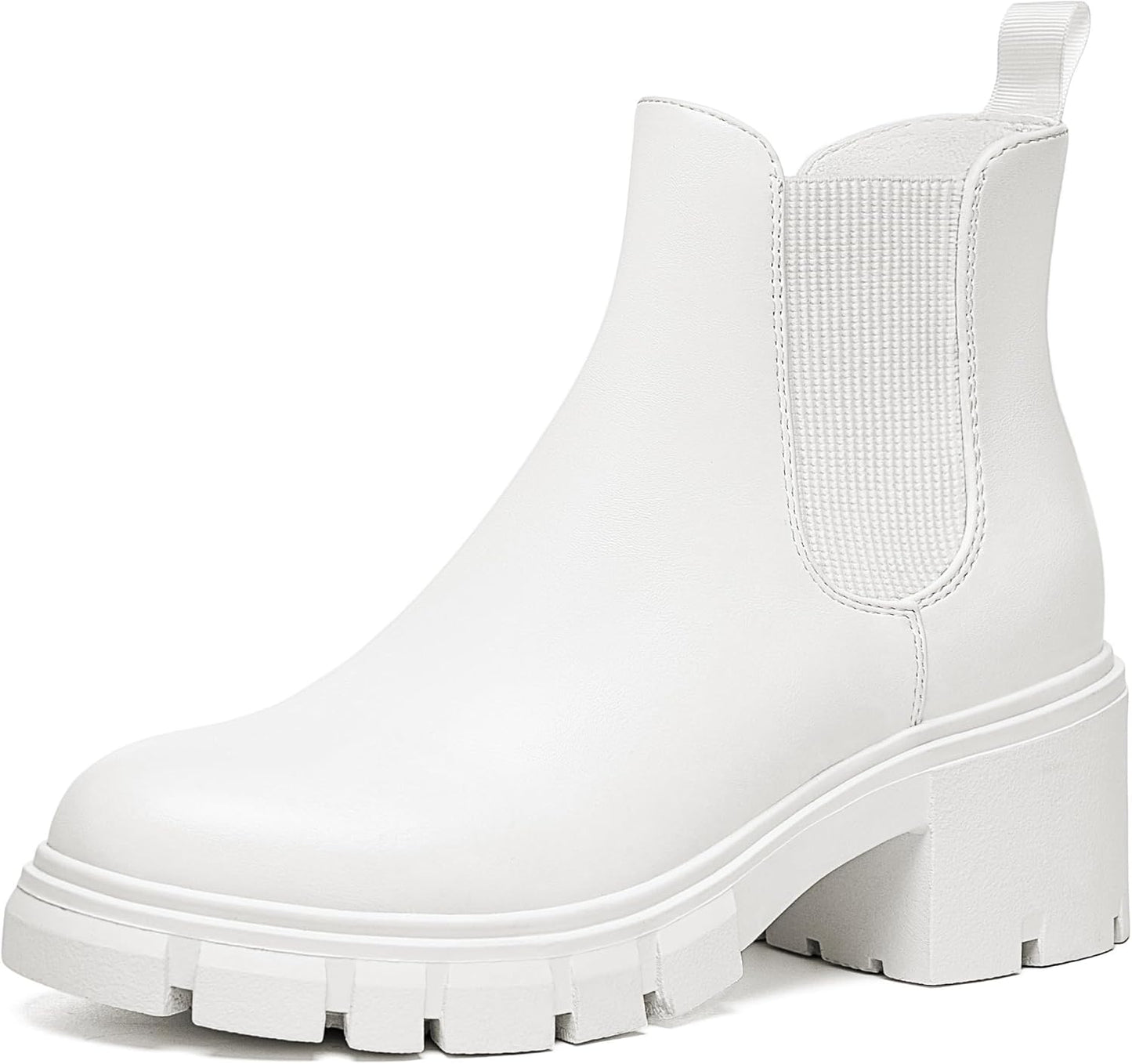 Athlefit Women's Chelsea Boots with Chunky Heel and Lug Sole