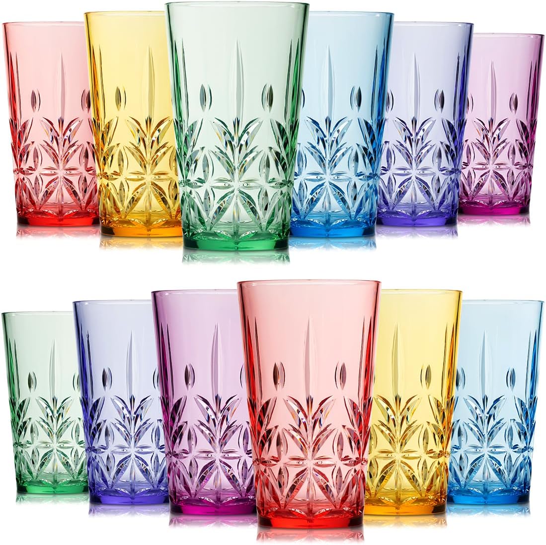 Premium Quality 18 oz Plastic Drinking Tumblers Set of 12
