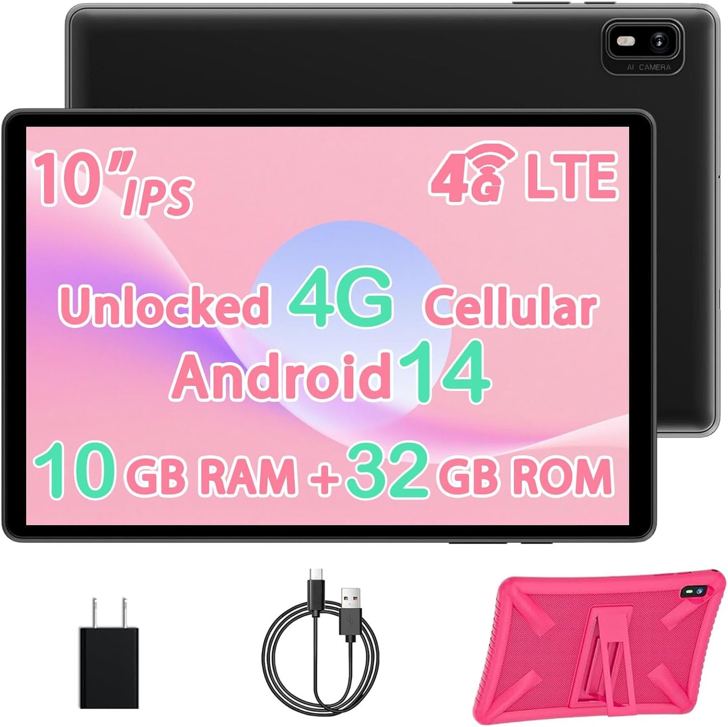10 Inch Android 14 Tablet with SIM Card Slot and 10GB RAM