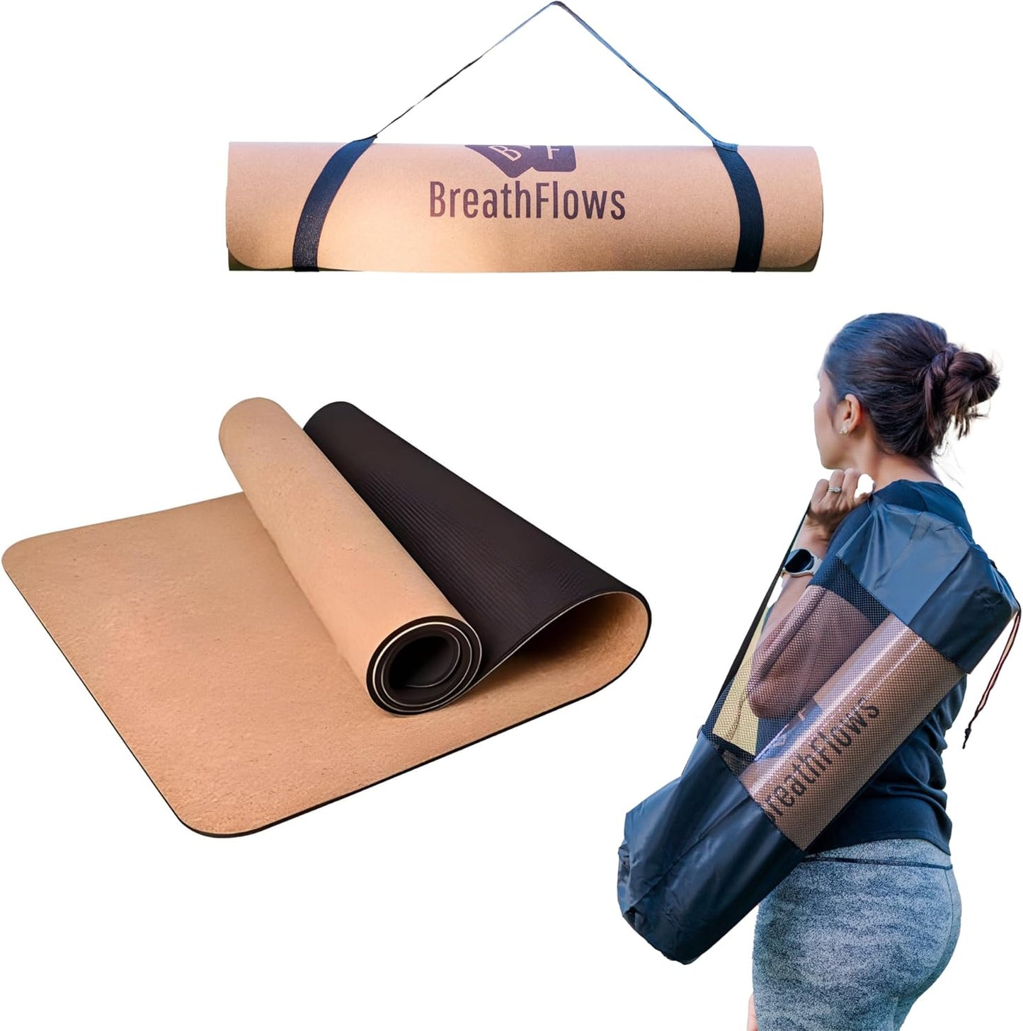 Non-Slip Cork Yoga Mat | Eco-Friendly & Durable | 72 x 24 | Carrying Bag