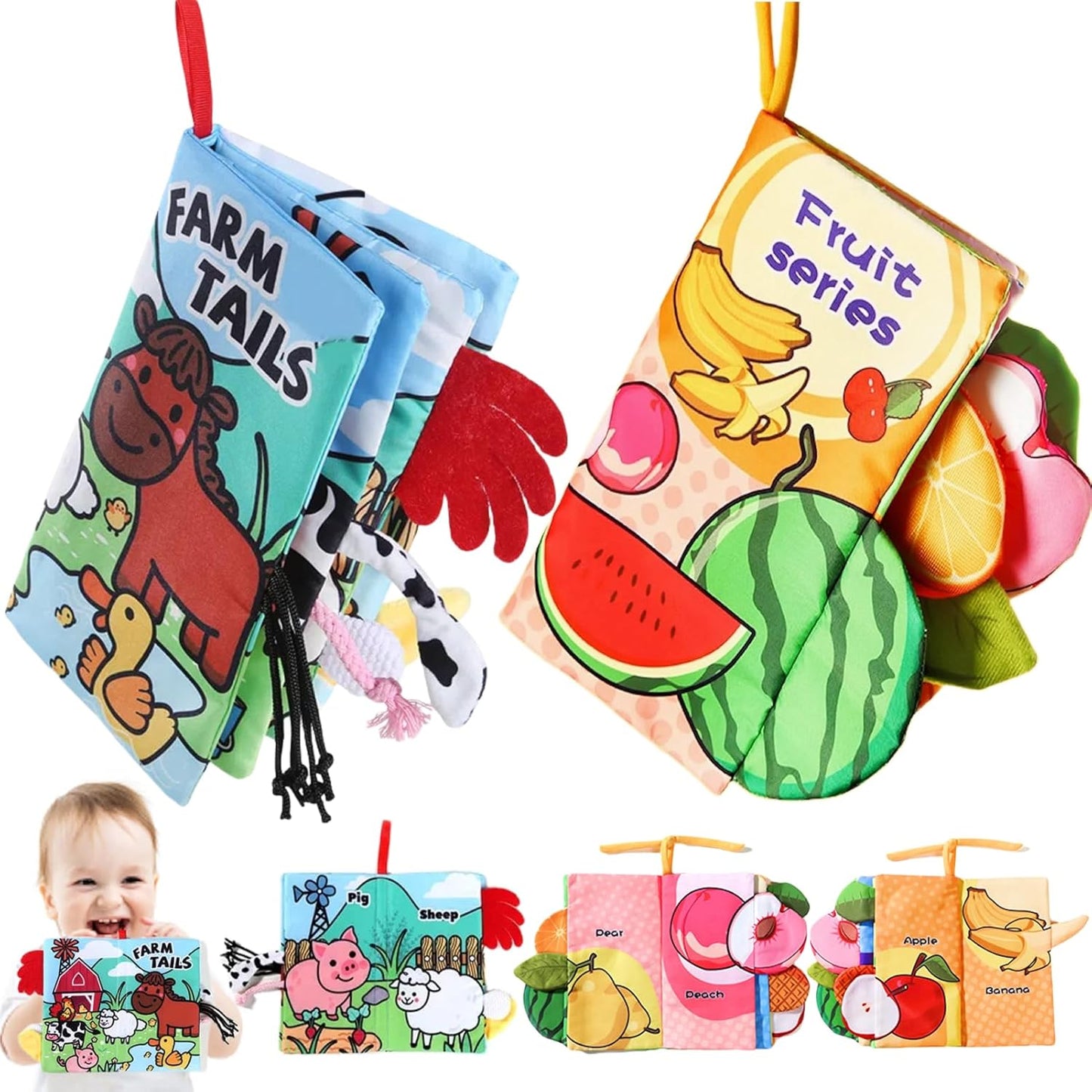 Soft Sensory Baby Cloth Book Set - Tummy Time & Stroller Toy