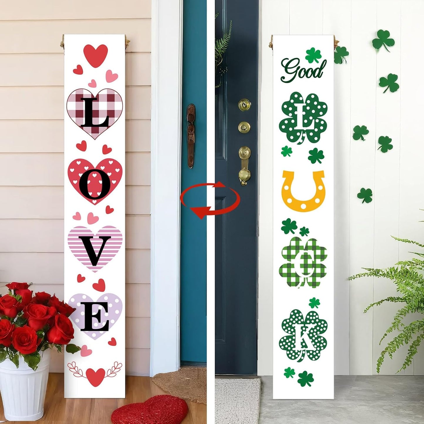 Two Sided Valentines St Patricks Day Porch Sign for Home