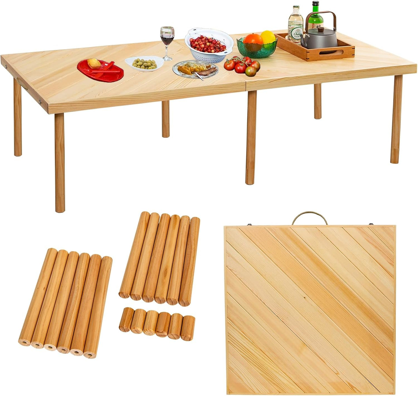 60x30in Boho Wooden Picnic Table for Outdoor Gatherings
