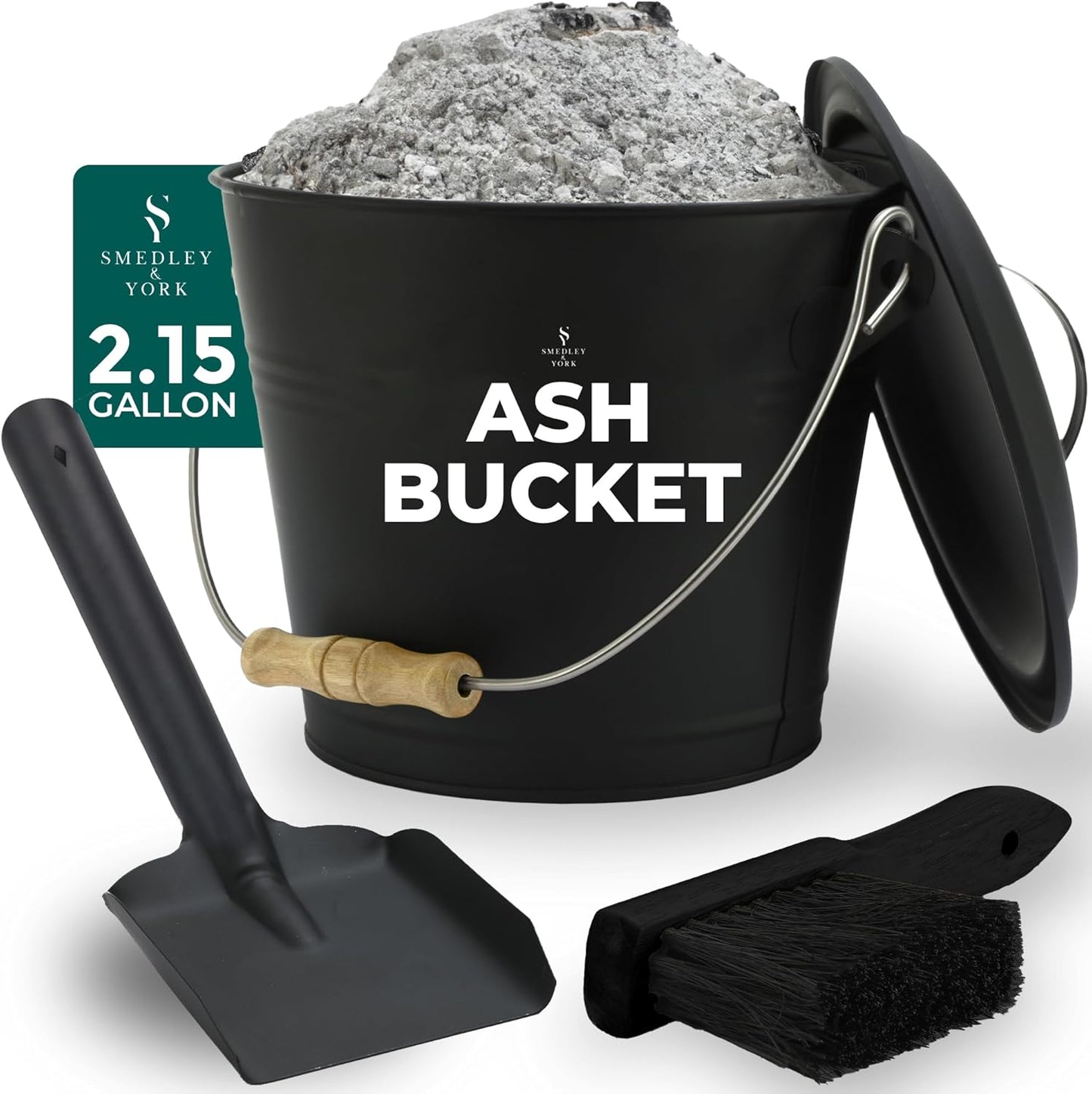 Smedley & York Black Ash Bucket with Lid for Fireplace Tools