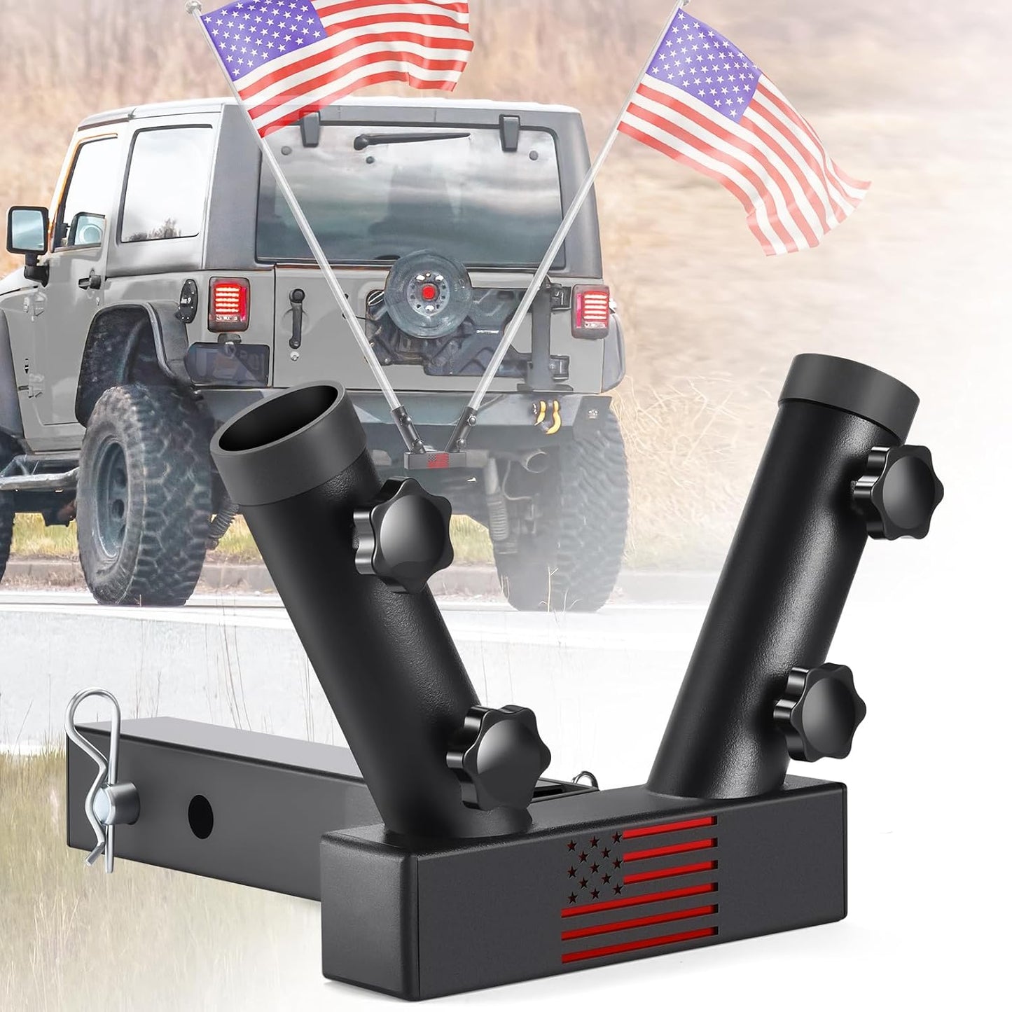 GADFISH Trailer Hitch Flagpole Mount for 2 Flagpoles - Durable