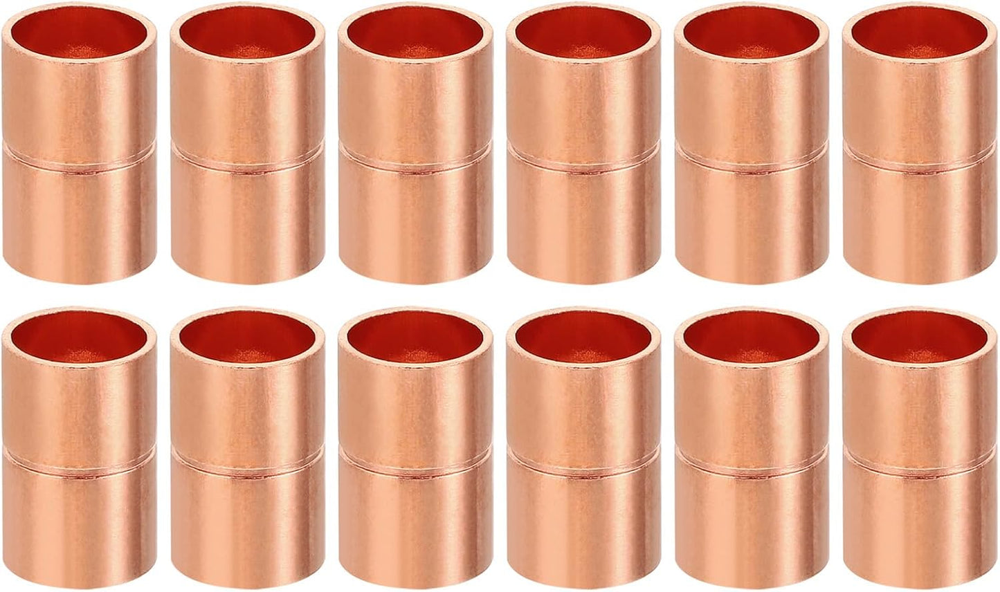 12 Pcs Copper Coupling Fittings for HVAC & Plumbing