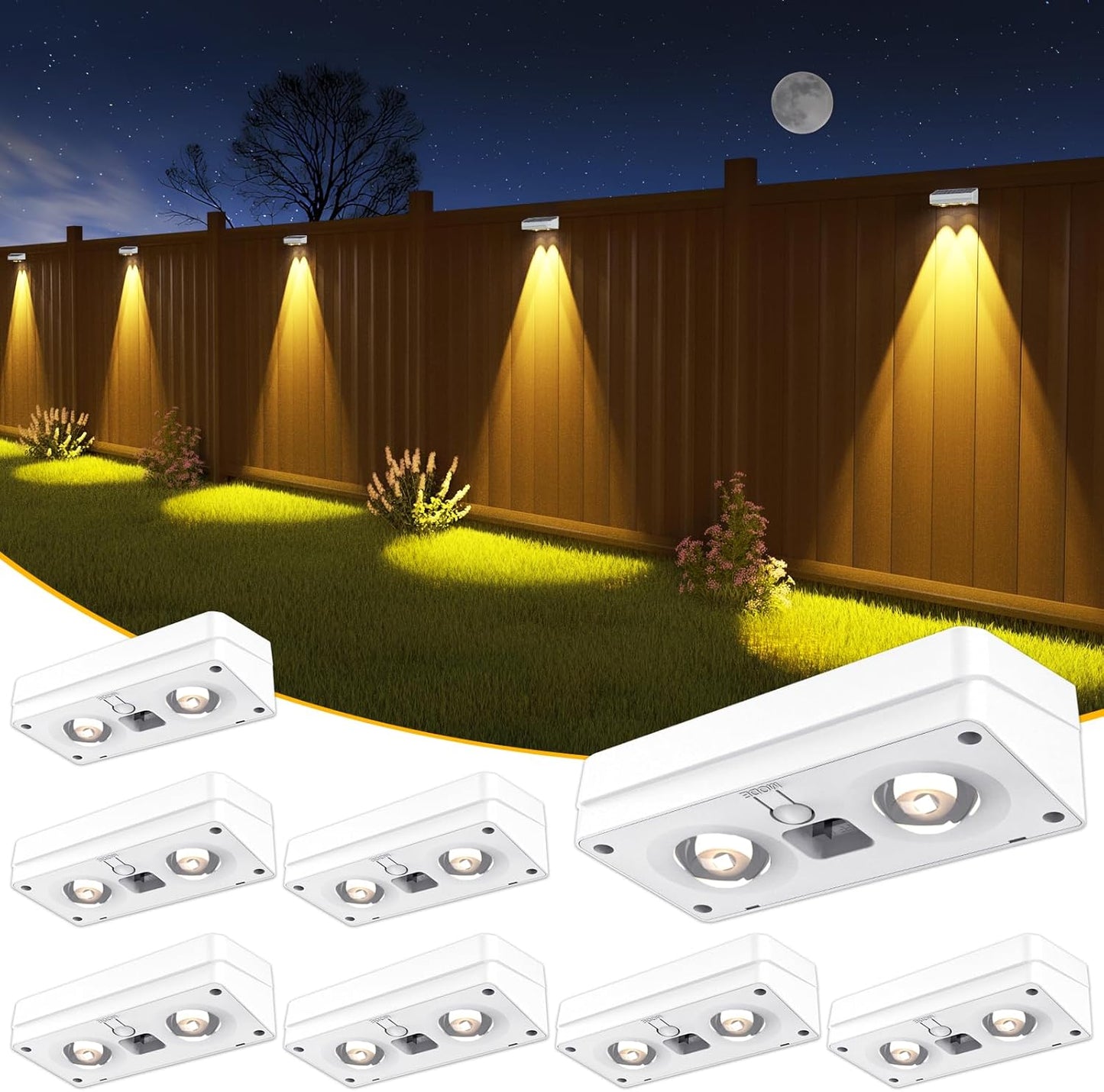 Solar Fence Lights 8 Pack with 50 Lumens and 12 Modes for Outdoor