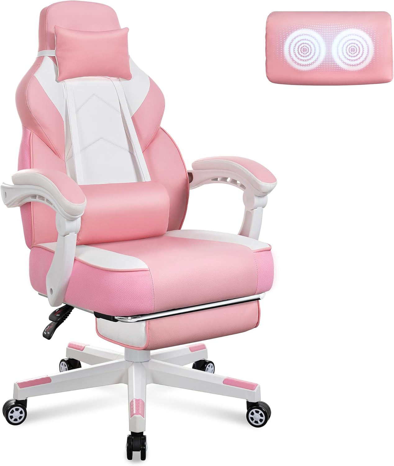 Comfortable Video Game Chair with Footrest and Massage Support
