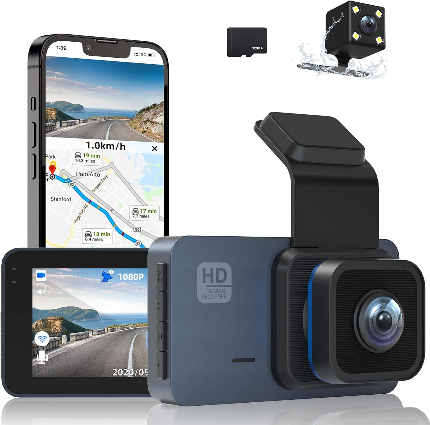 2K Dash Cam WiFi with Night Vision and GPS for Cars