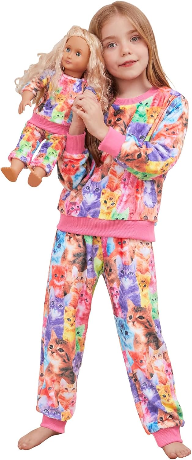 Matching Doll & Girls Fleece PJs Set for Cozy Sleepwear Fun