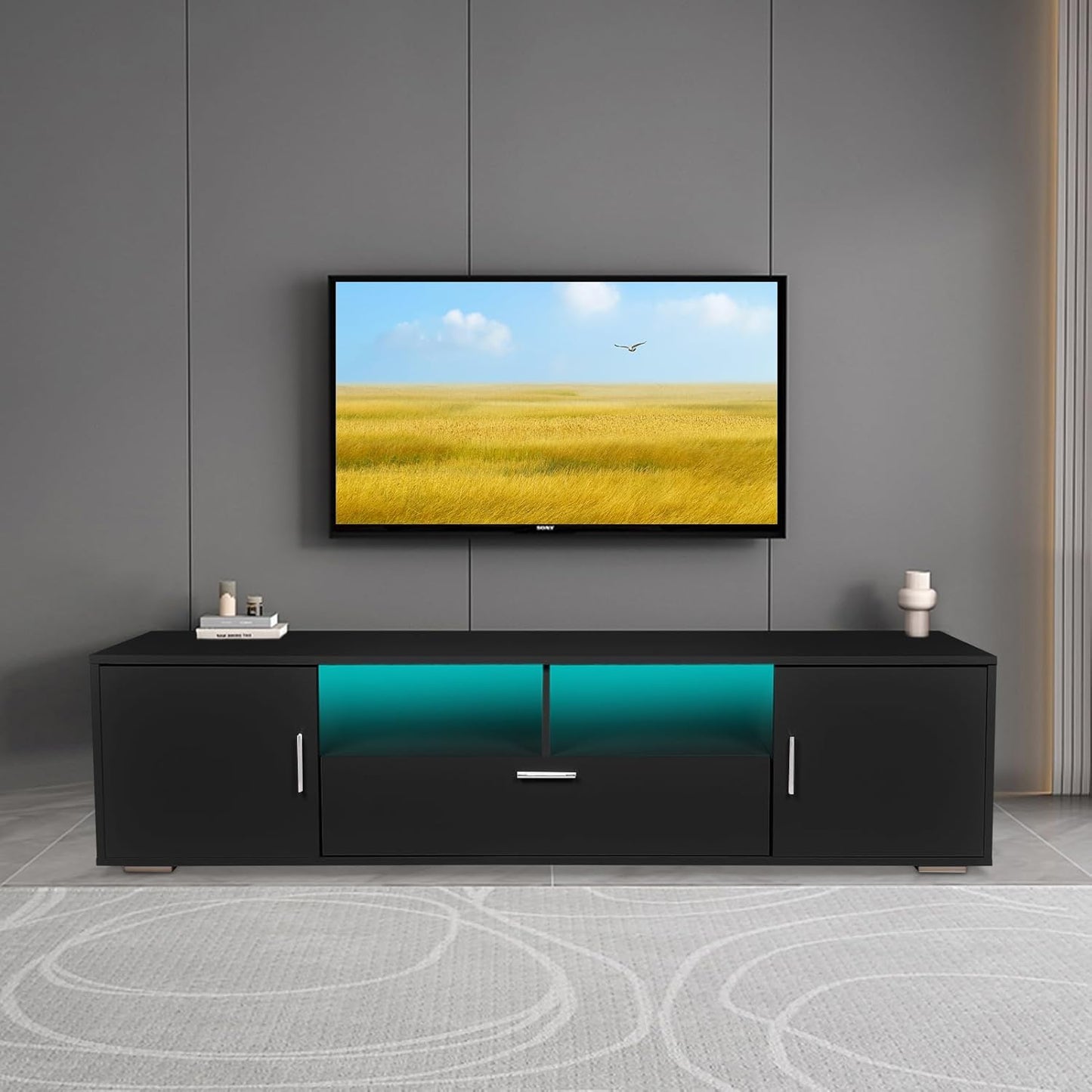65 LED TV Stand with 5 Storage - Stylish & Functional!.