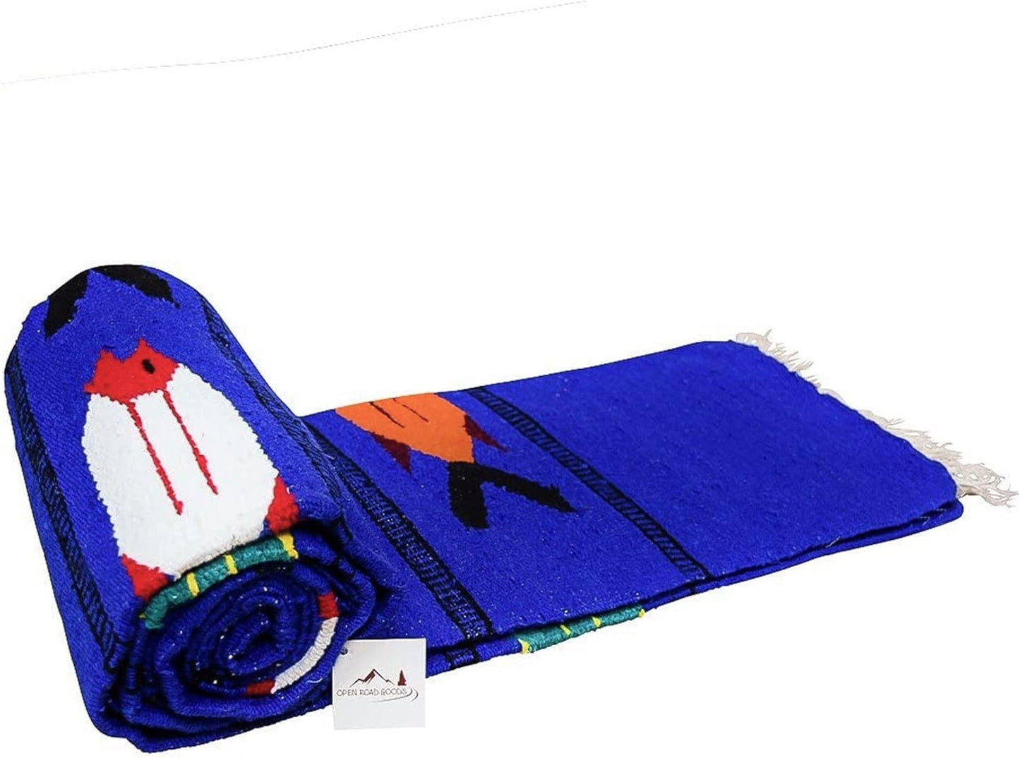 Handmade Blue Yoga Blanket - Serape Fish Design