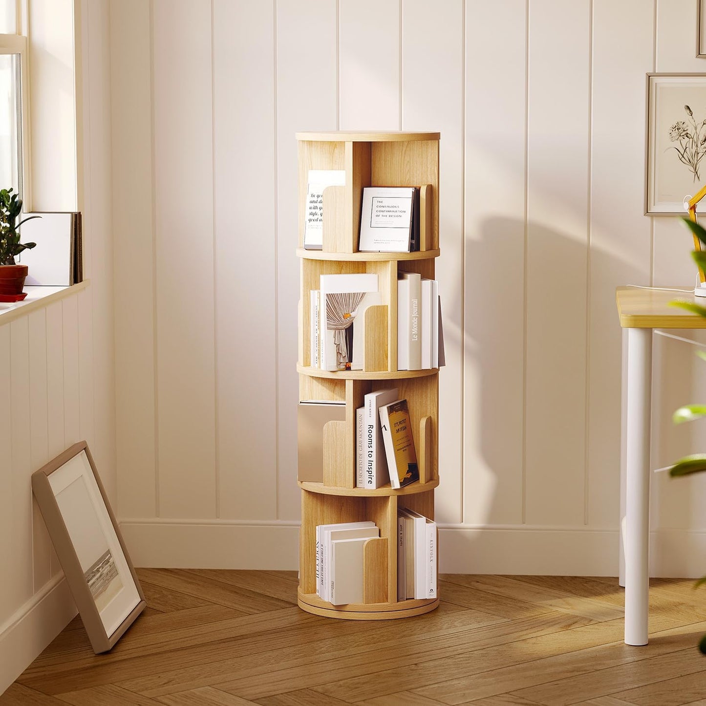 MXV Rotating Bookshelf for Small Spaces, 360 Display Design