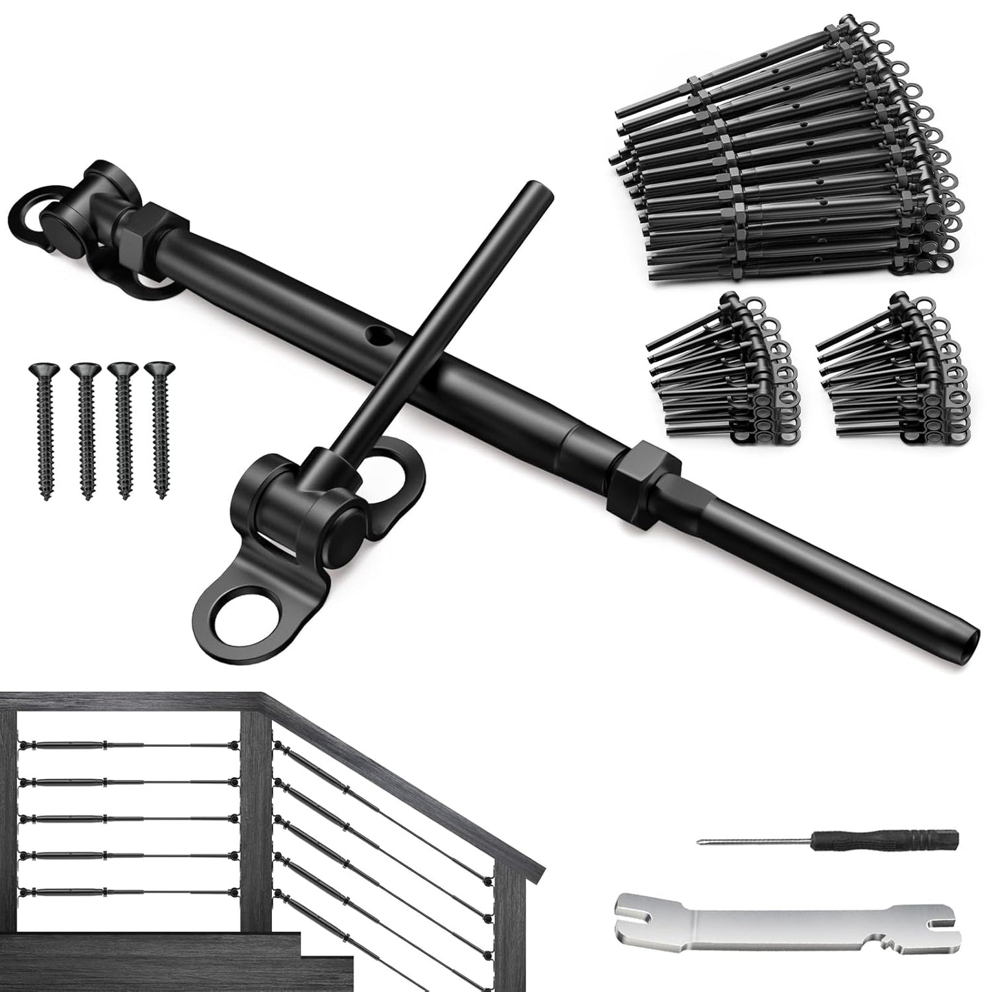 BLIKA 40 Pair 1/8in Black Cable Railing Kit for Stairs and Decks