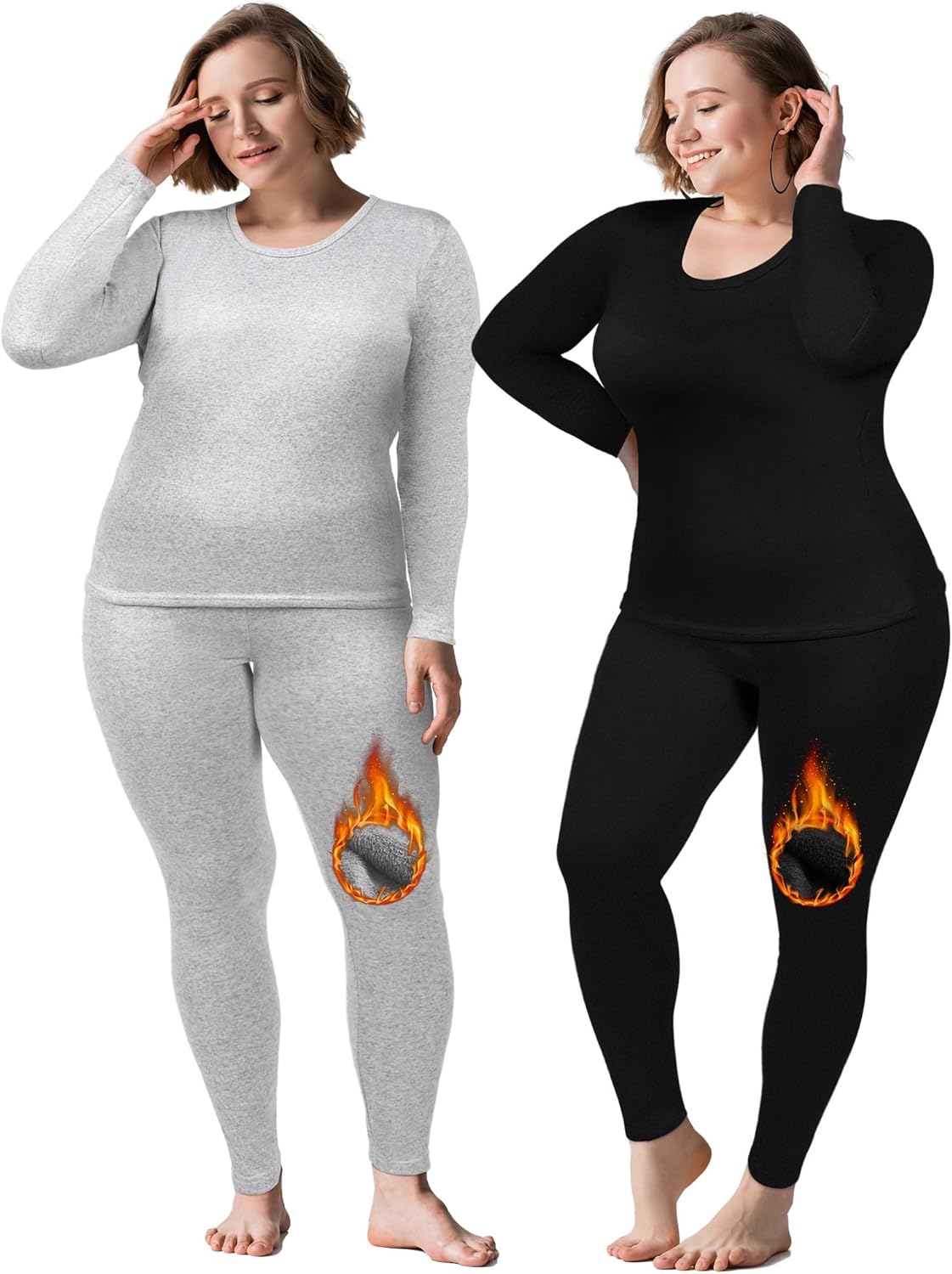 Plus Size Long Thermal Underwear for Women - Fleece Lined Set