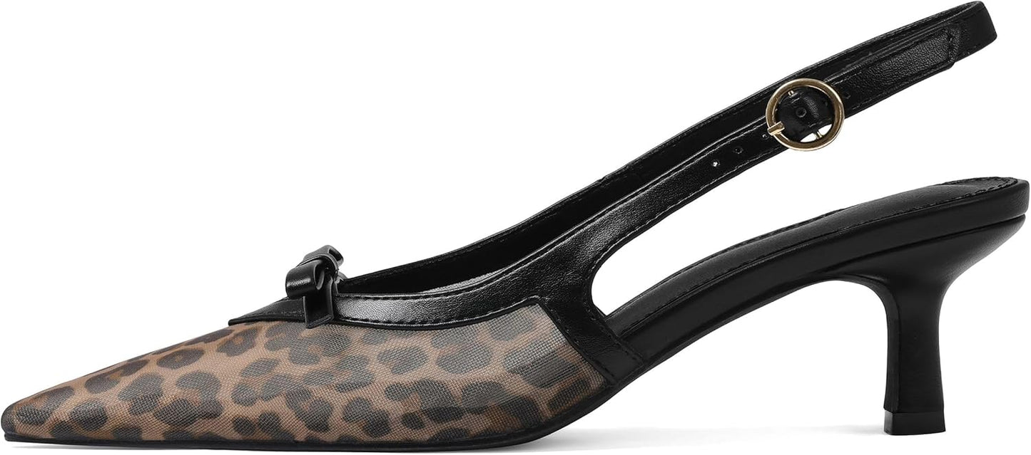 Slingback Heels for Women with Bow Ankle Strap and Comfort