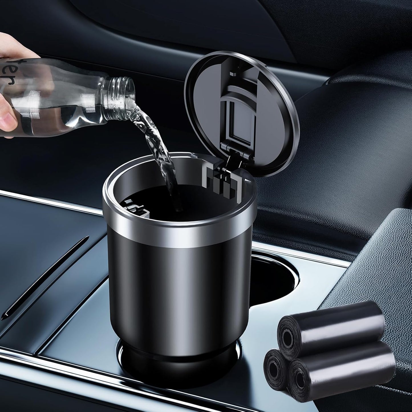 Car Cup Holder Trash Can w/ 45 Bags - Keep Your Car Clean!