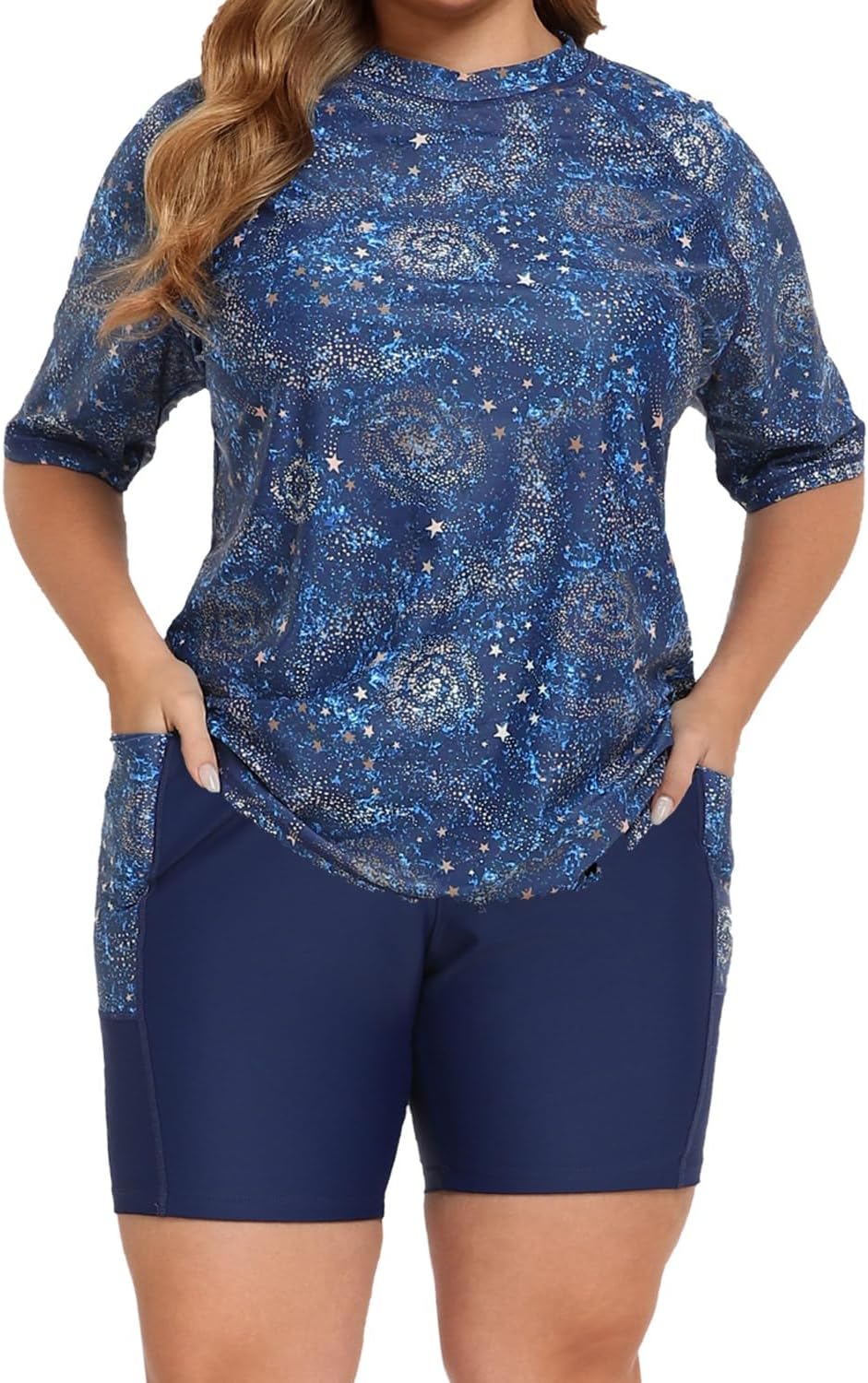 Halcurt Women's Plus Built in Bra Rash Guard Two Piece Set