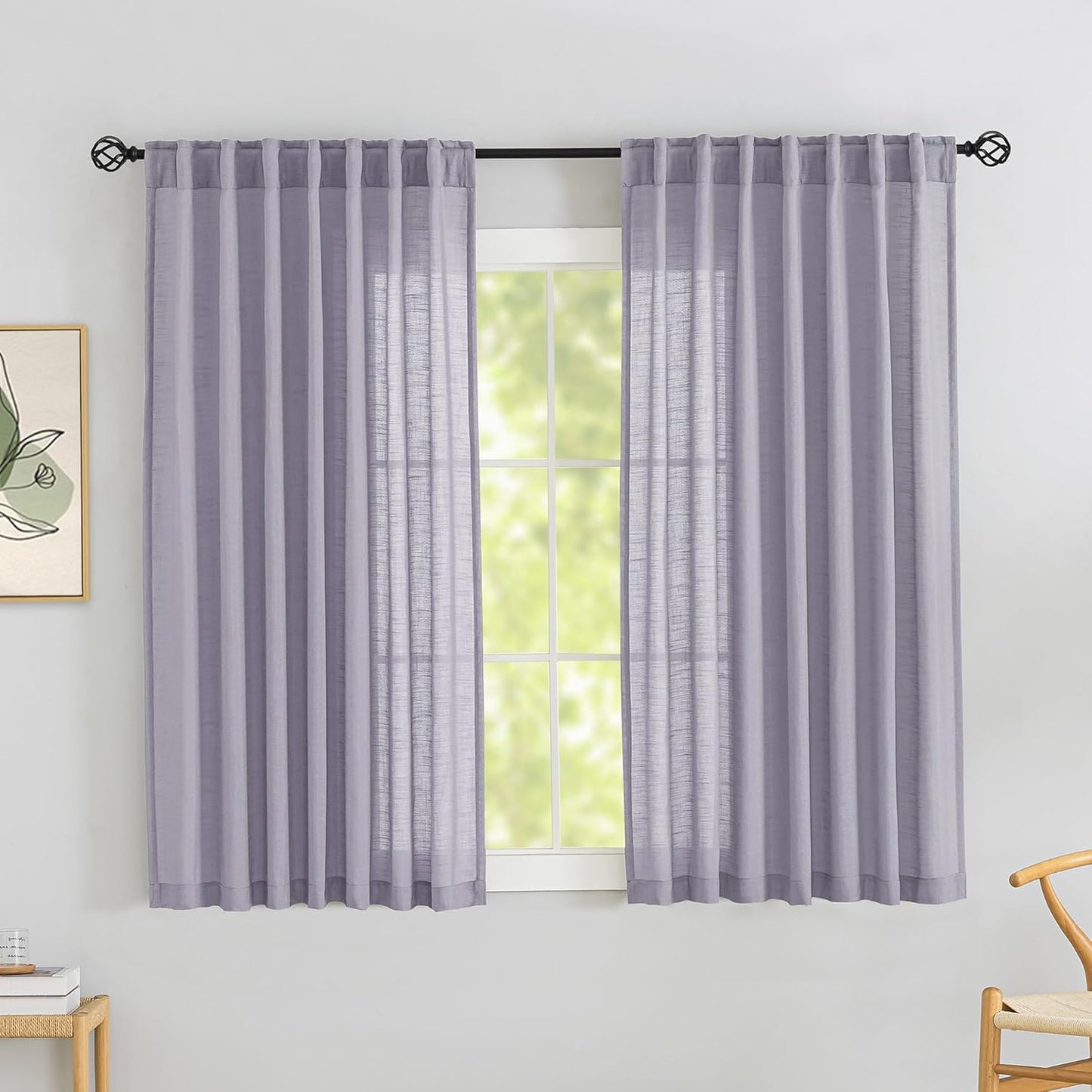 Lavender Linen Back Tab Curtains for Guest Room 72 Inches Long