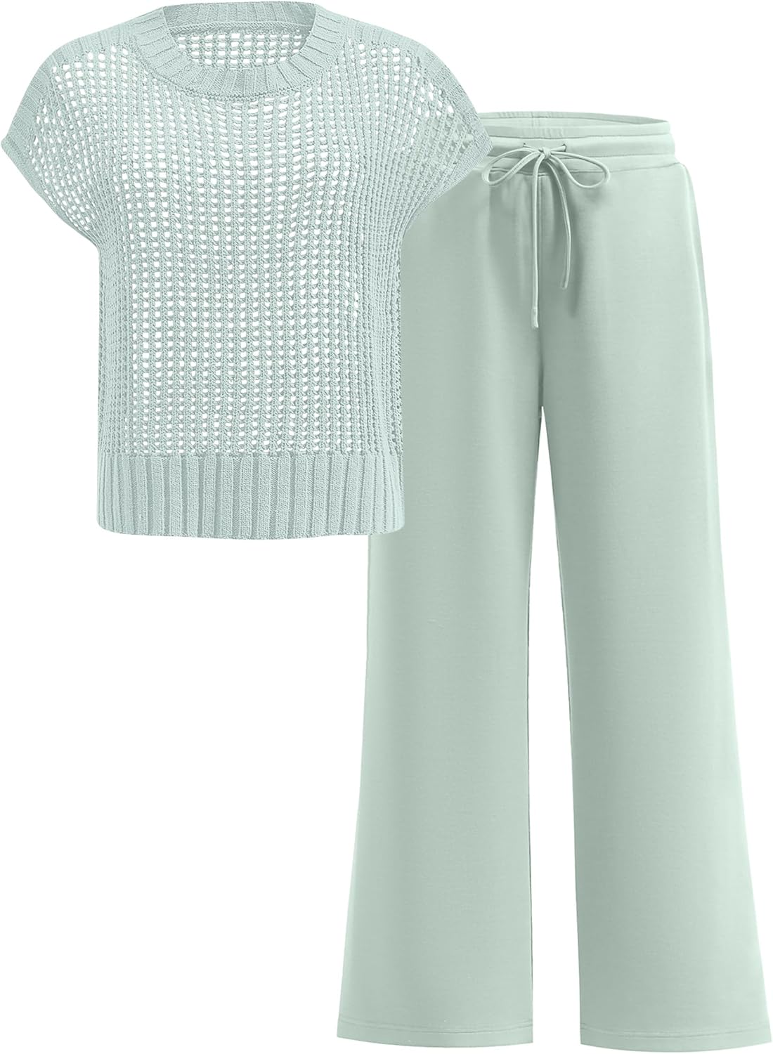 Stylish Women Two Piece Outfits Crochet Knit Sweater Set