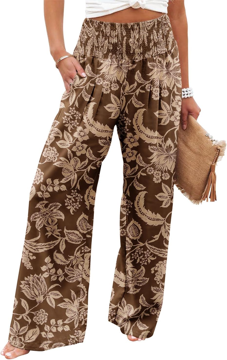 Angerella Womens Elastic High Waisted Palazzo Pants for Comfort