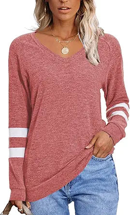 MixShe Womens Tops Fall Fashion 2023 V Neck Long Sleeve Sweatshirt