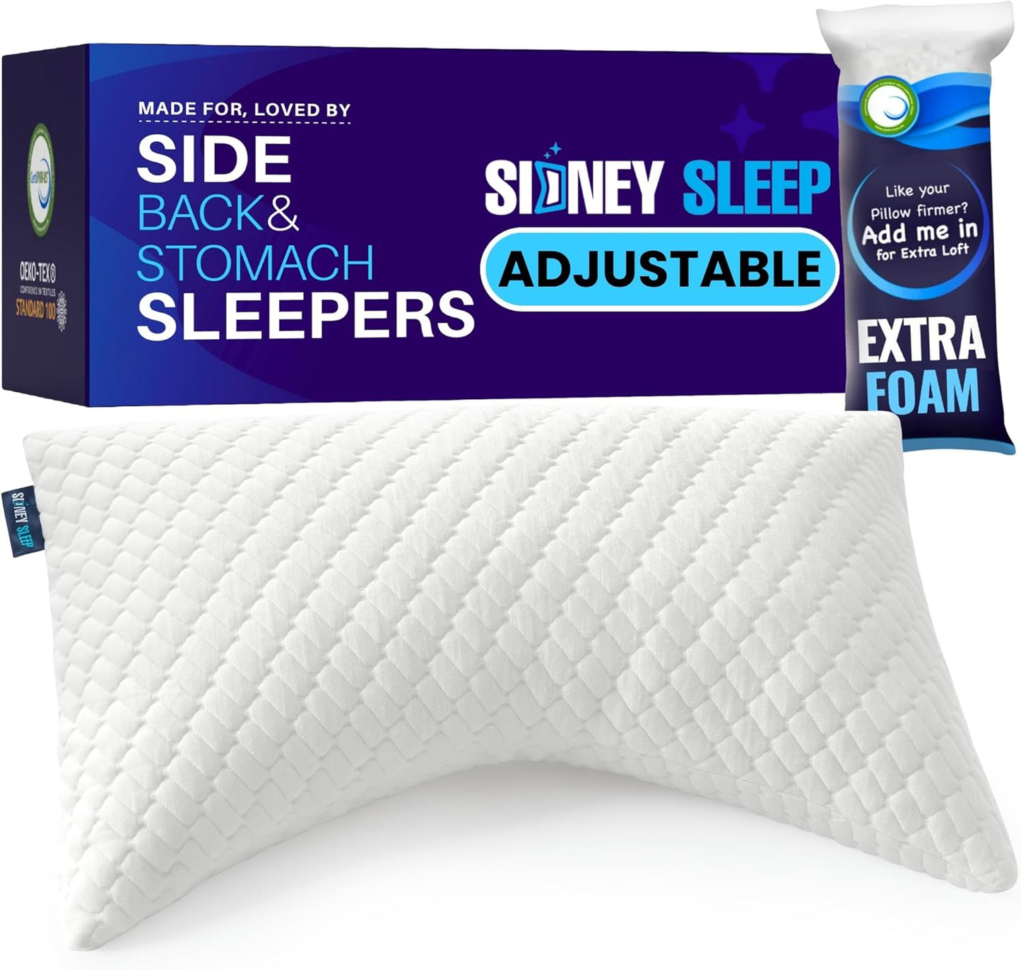 Sidney Sleep Pillow for Side and Back Sleepers - Adjustable Comfort