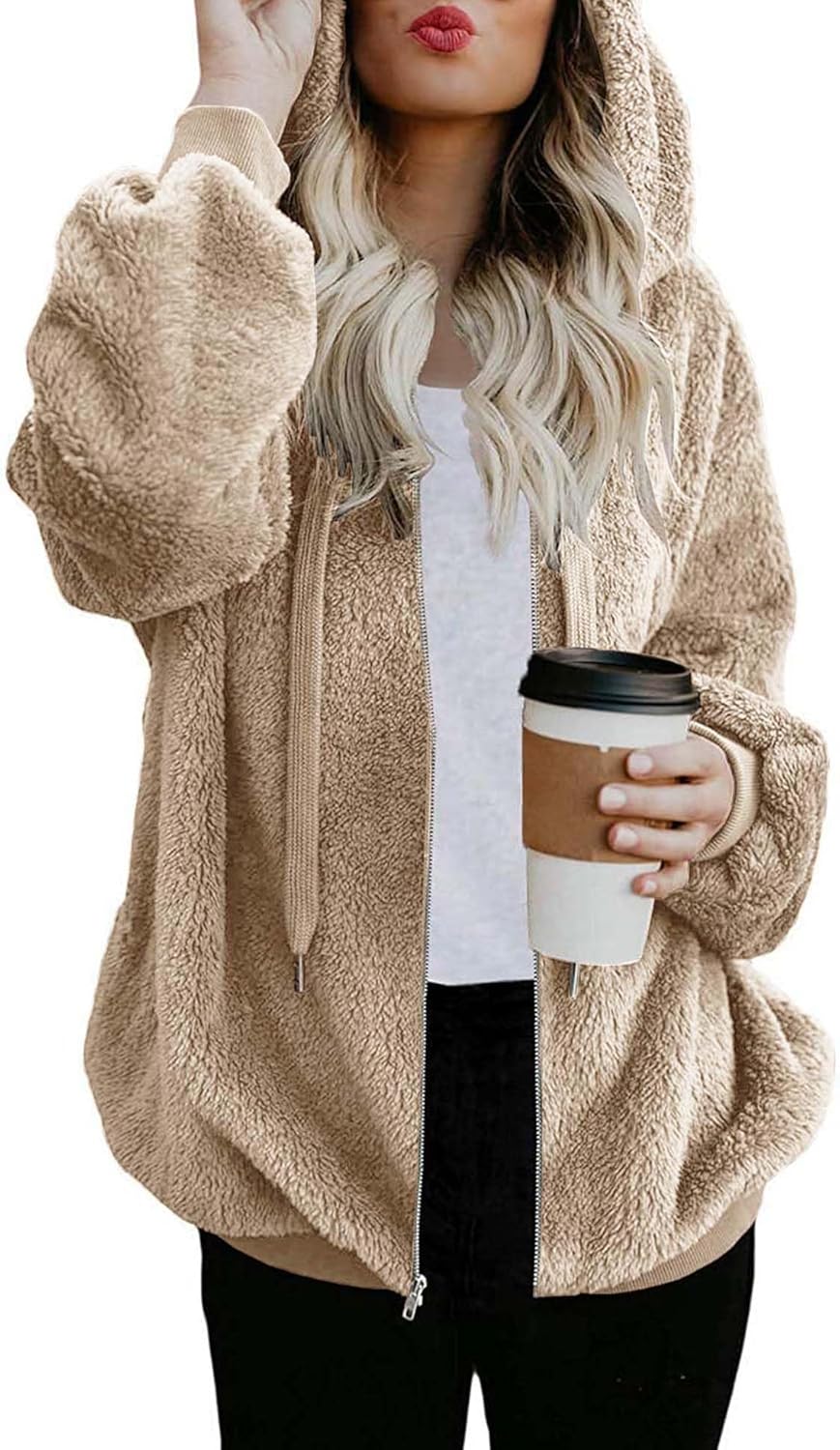 ReachMe Womens Oversized Sherpa Jacket for Cozy Fall Style