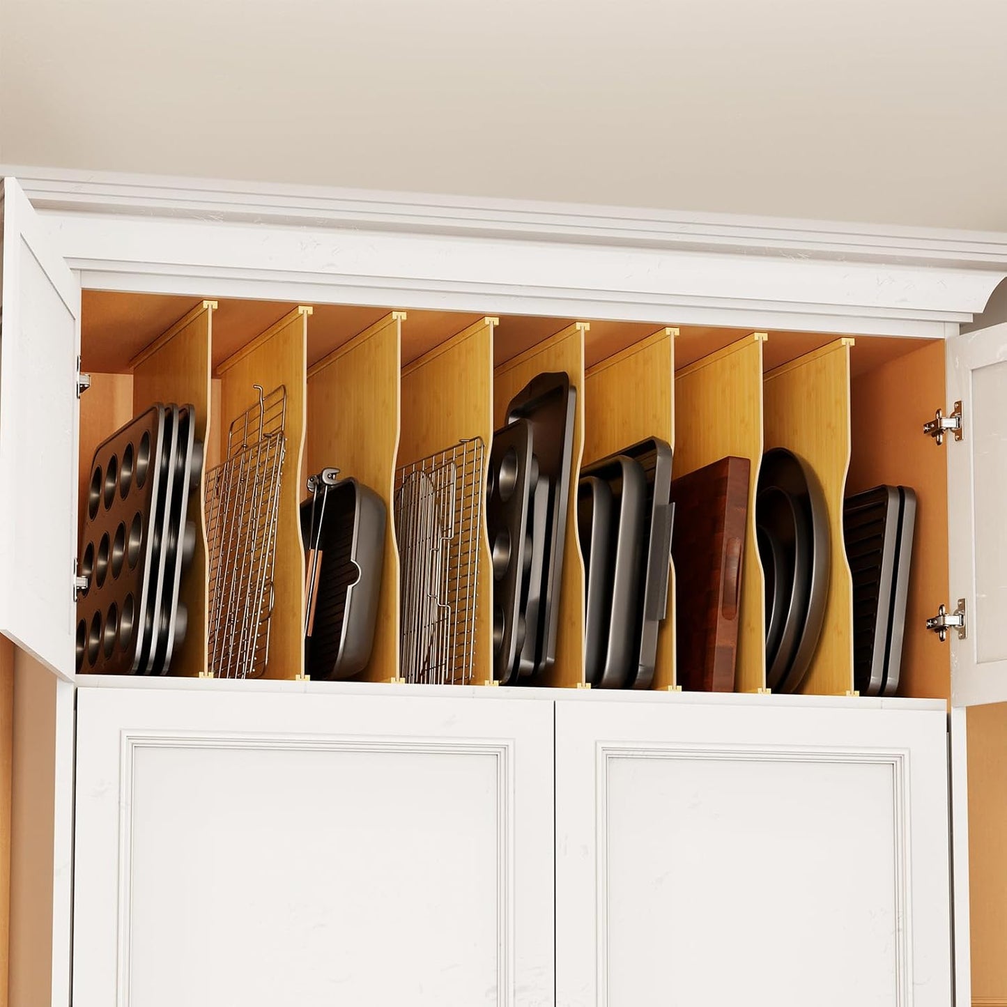 SpaceAid Tray Dividers for Cabinets - Bamboo Kitchen Organizer