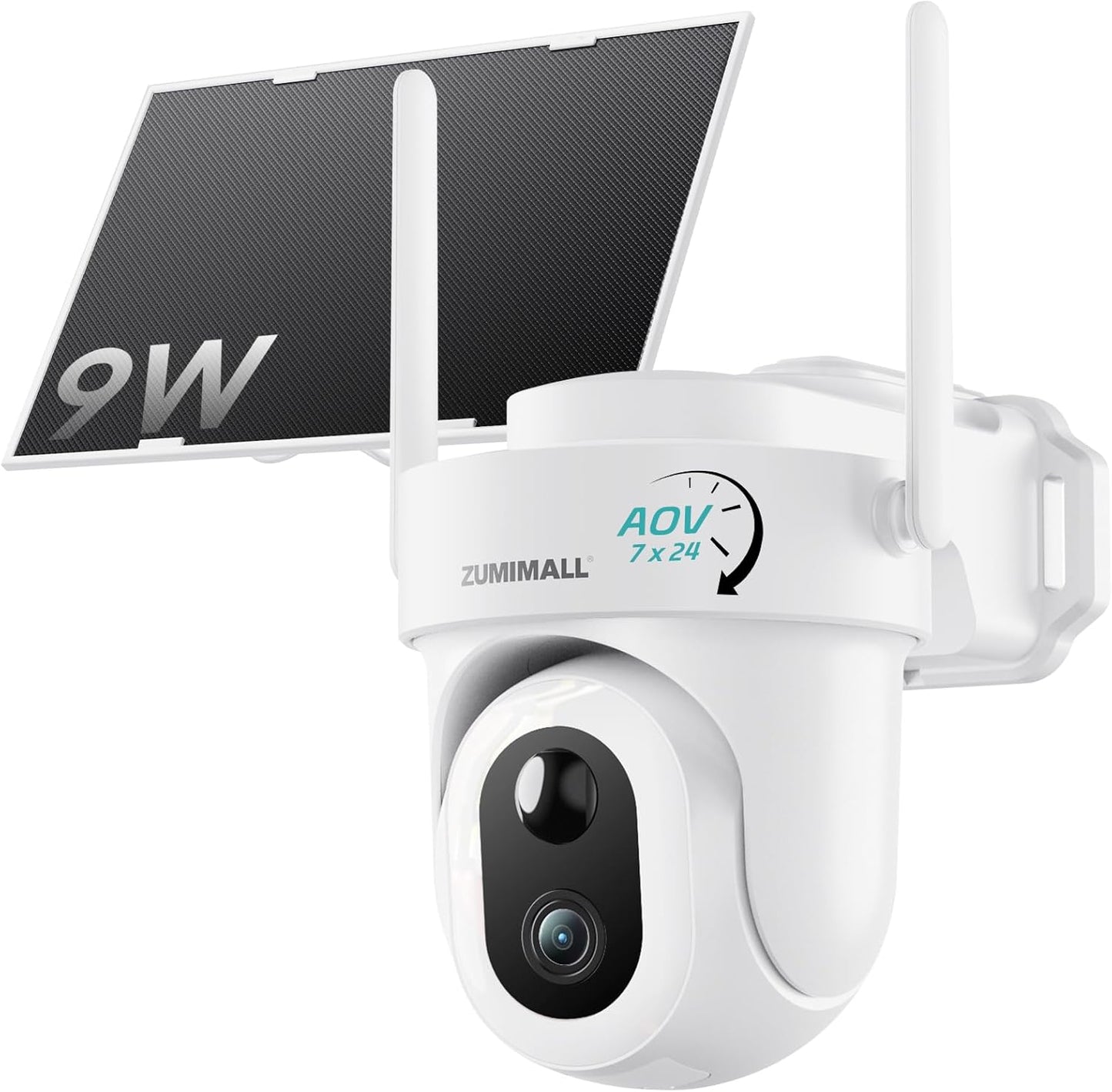 ZUMIMALL 9W Solar Security Cameras with 24/7 AOV Recording