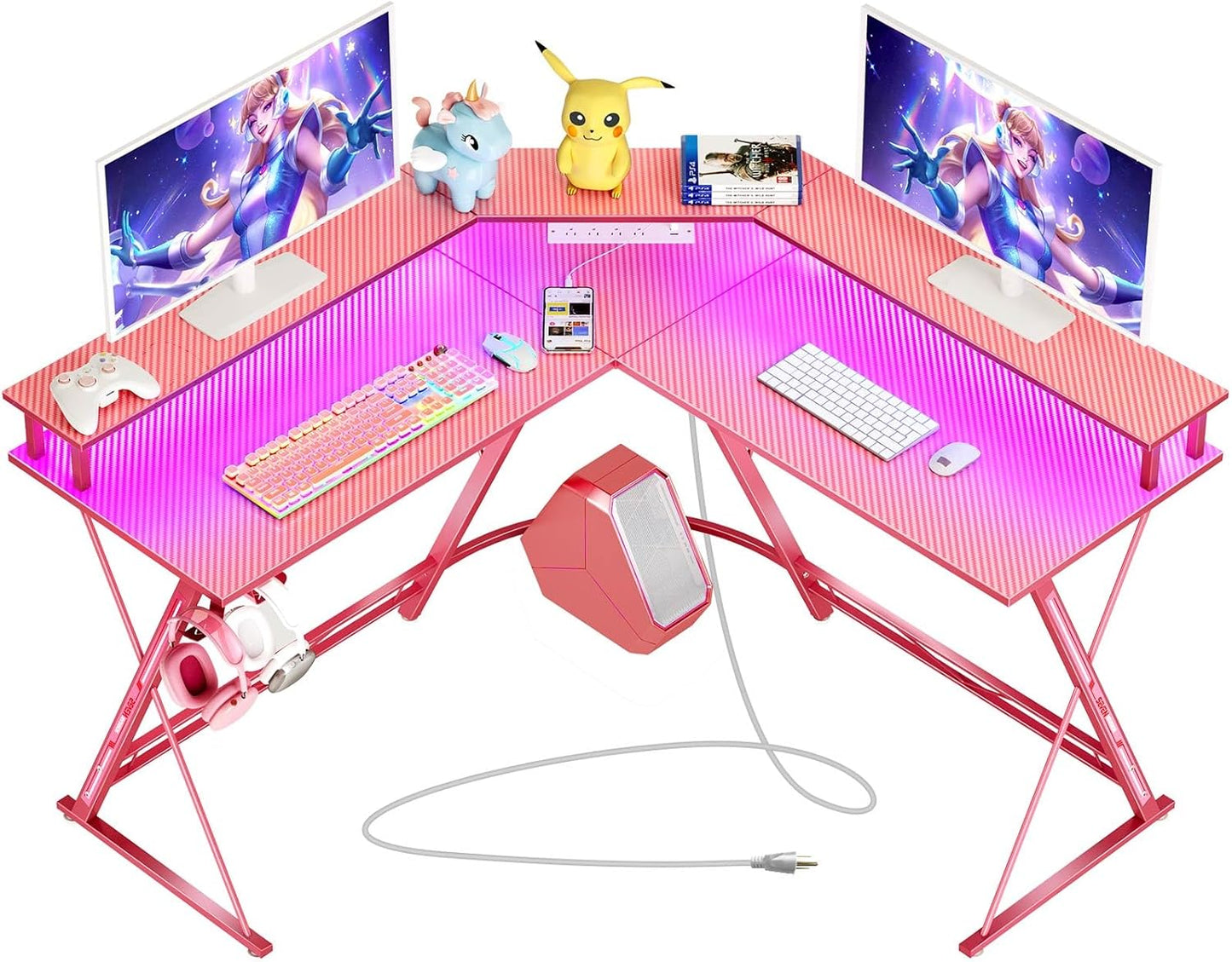 SEVEN WARRIOR Gaming Desk 50.4 with LED Light & Power Outlets