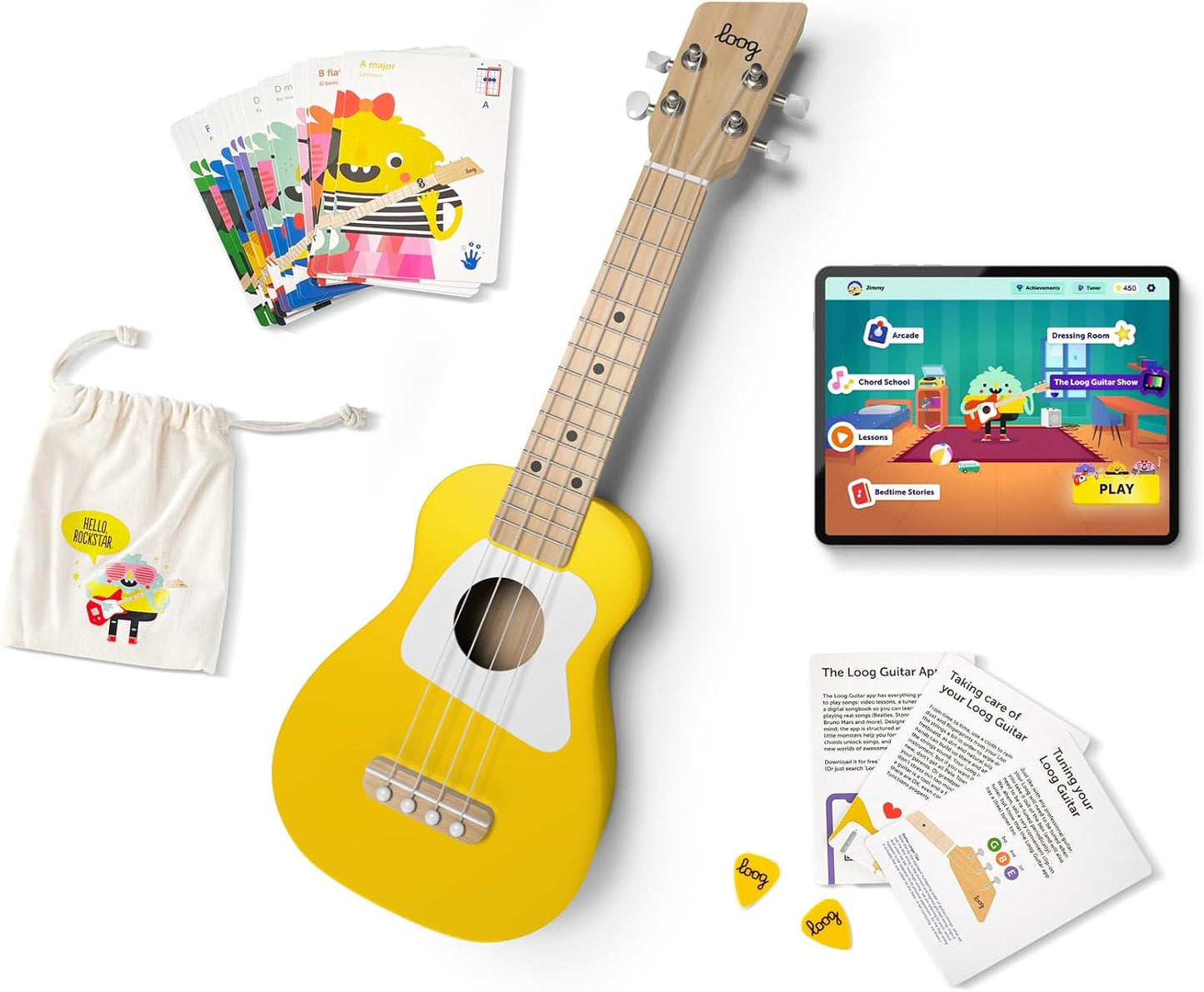 Loog Wood Soprano Ukulele for Kids & Beginners - Yellow