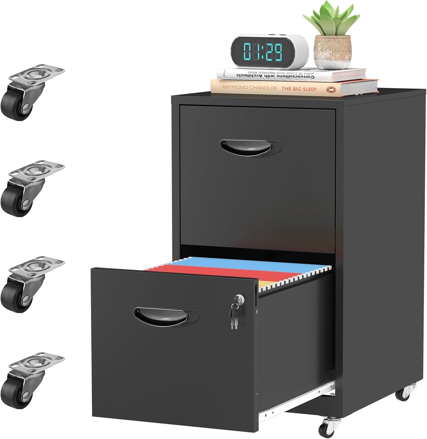 2 Drawer Rolling File Cabinet with Lock for Home Office Use