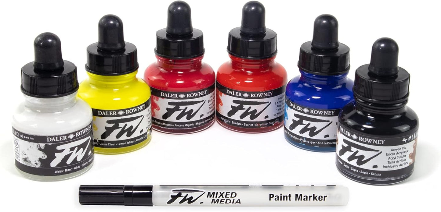 Daler-Rowney FW Acrylic Ink Set - Vibrant Colors for Artists
