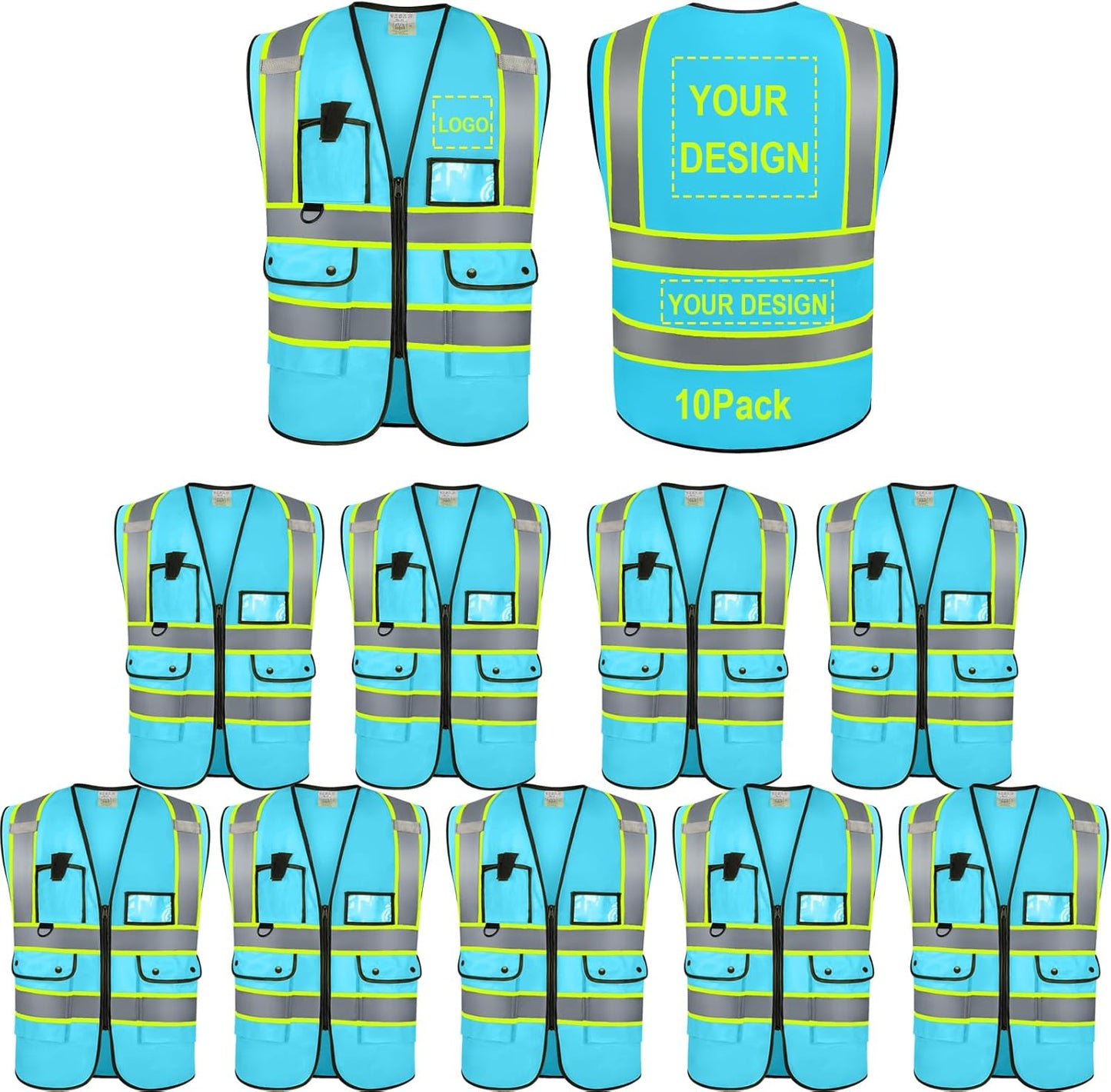 Reflective Vest Class 2 Safety Vests with Pockets and Zipper
