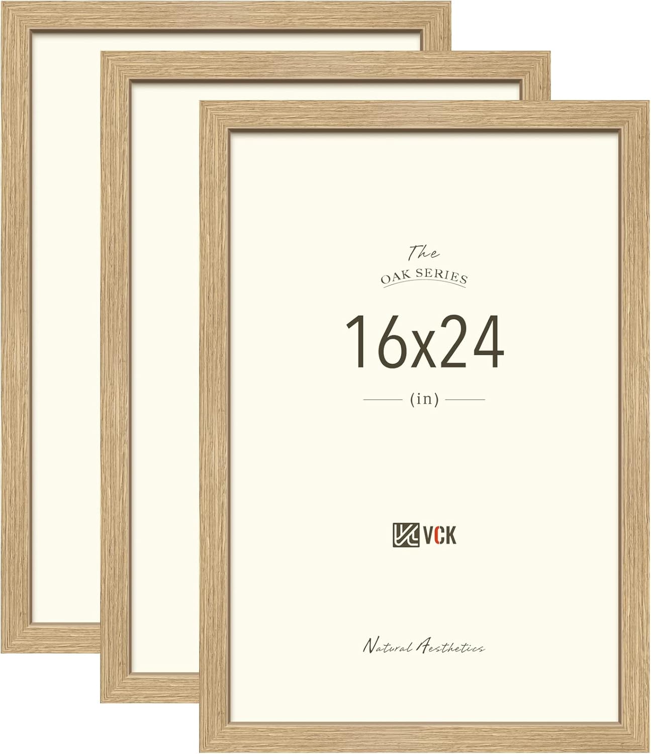 VCK 16x24 Oak Wood Frame for Pictures, 3 Pack Natural Frames