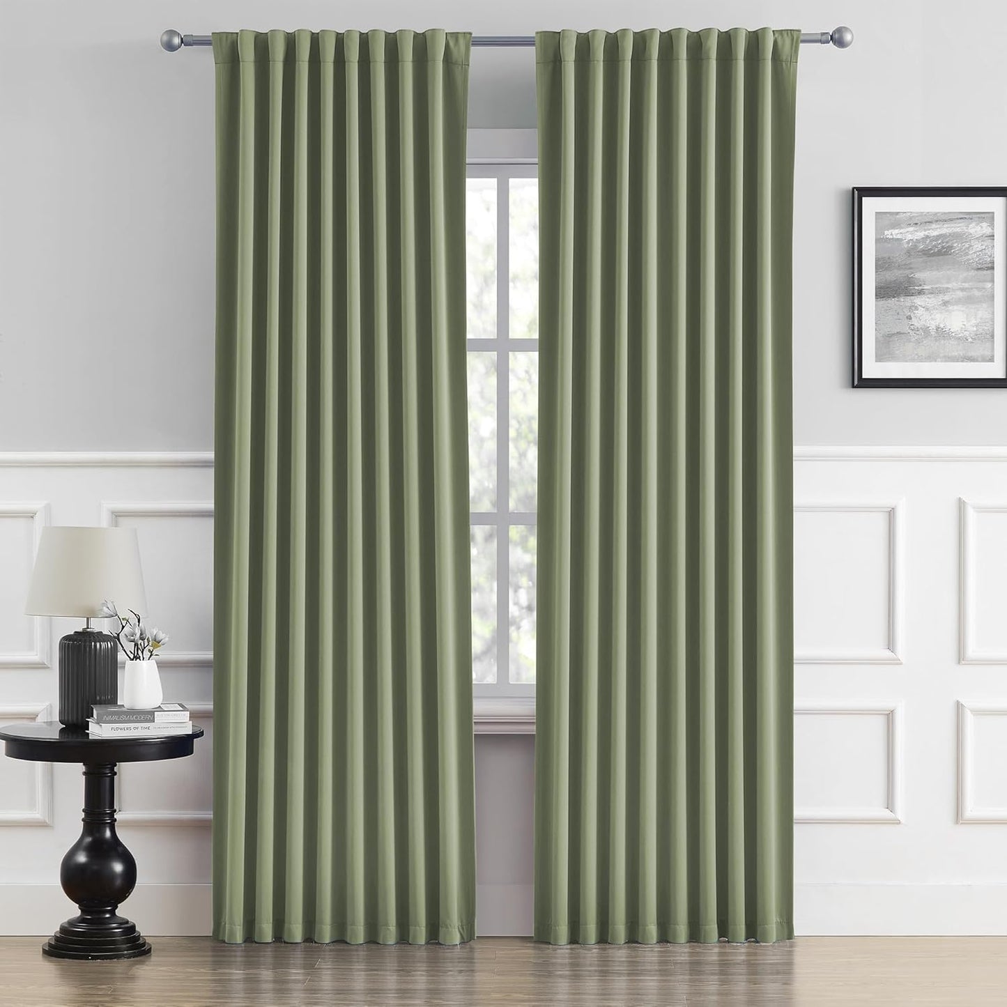 DUALIFE Light Sage Green Curtains for Room Darkening Needs