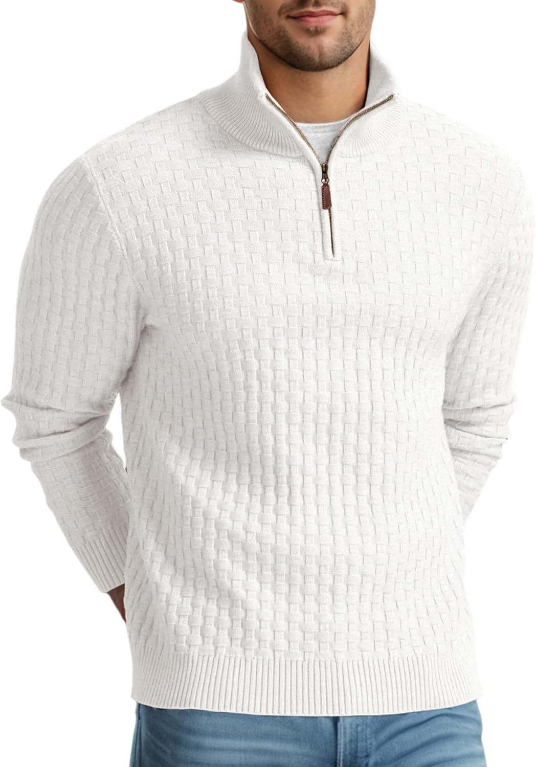 Askdeer Men's Quarter Zip Sweater for Cozy Winter Style