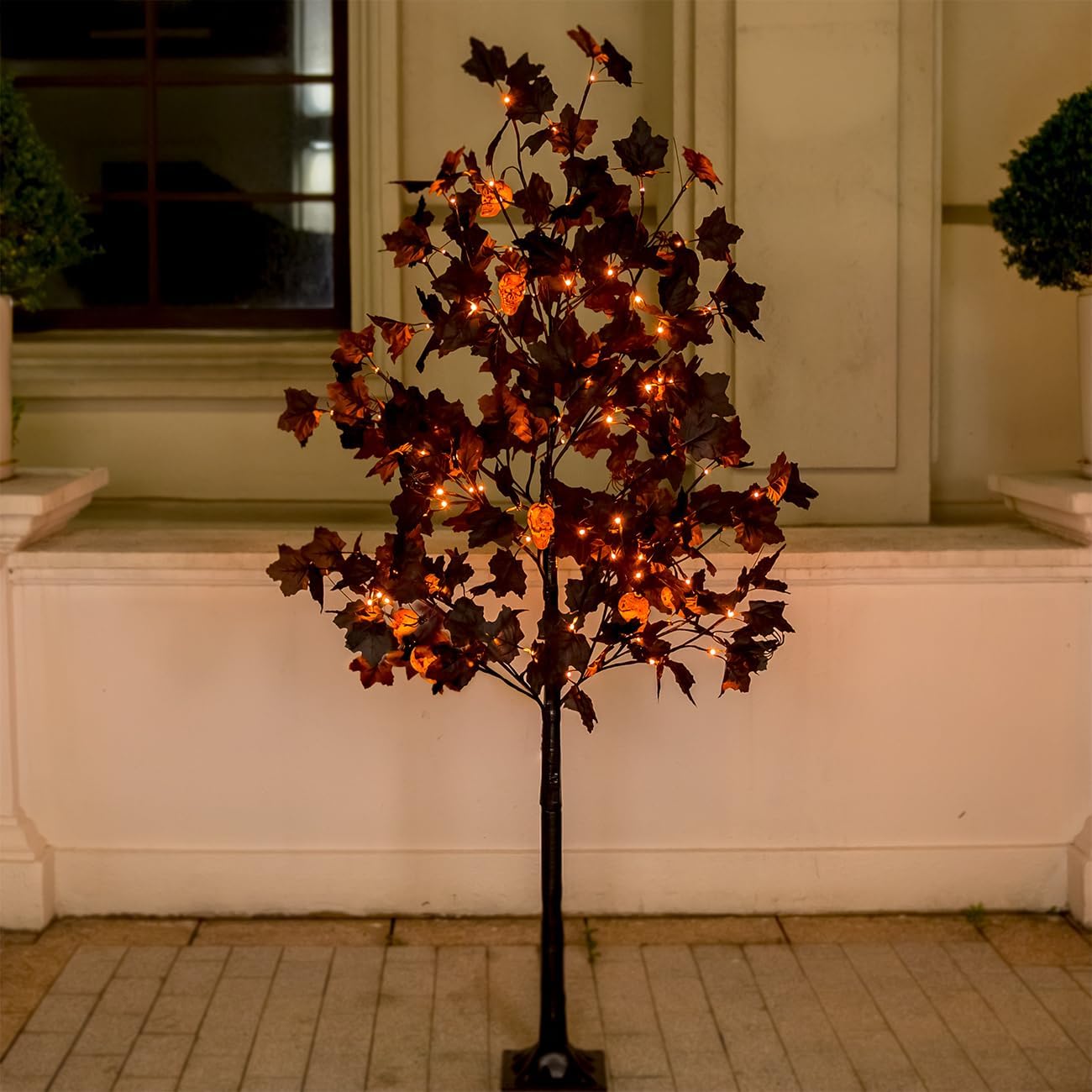 5ft Black Maple Halloween Tree with LED Skull Lights for Spooky Decor