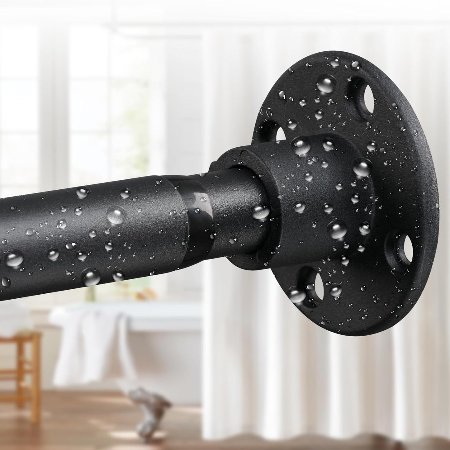 Adjustable Heavy Duty Shower Rod - Industrial Style, Matte Black