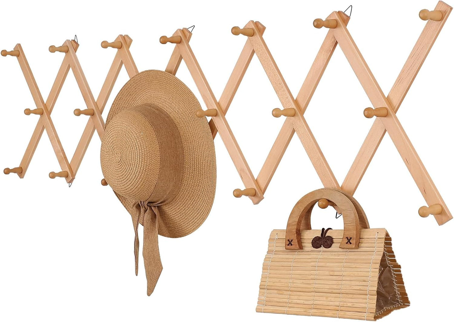 Wooden Wall Rack with 20 Hooks for Coats, Hats, and More