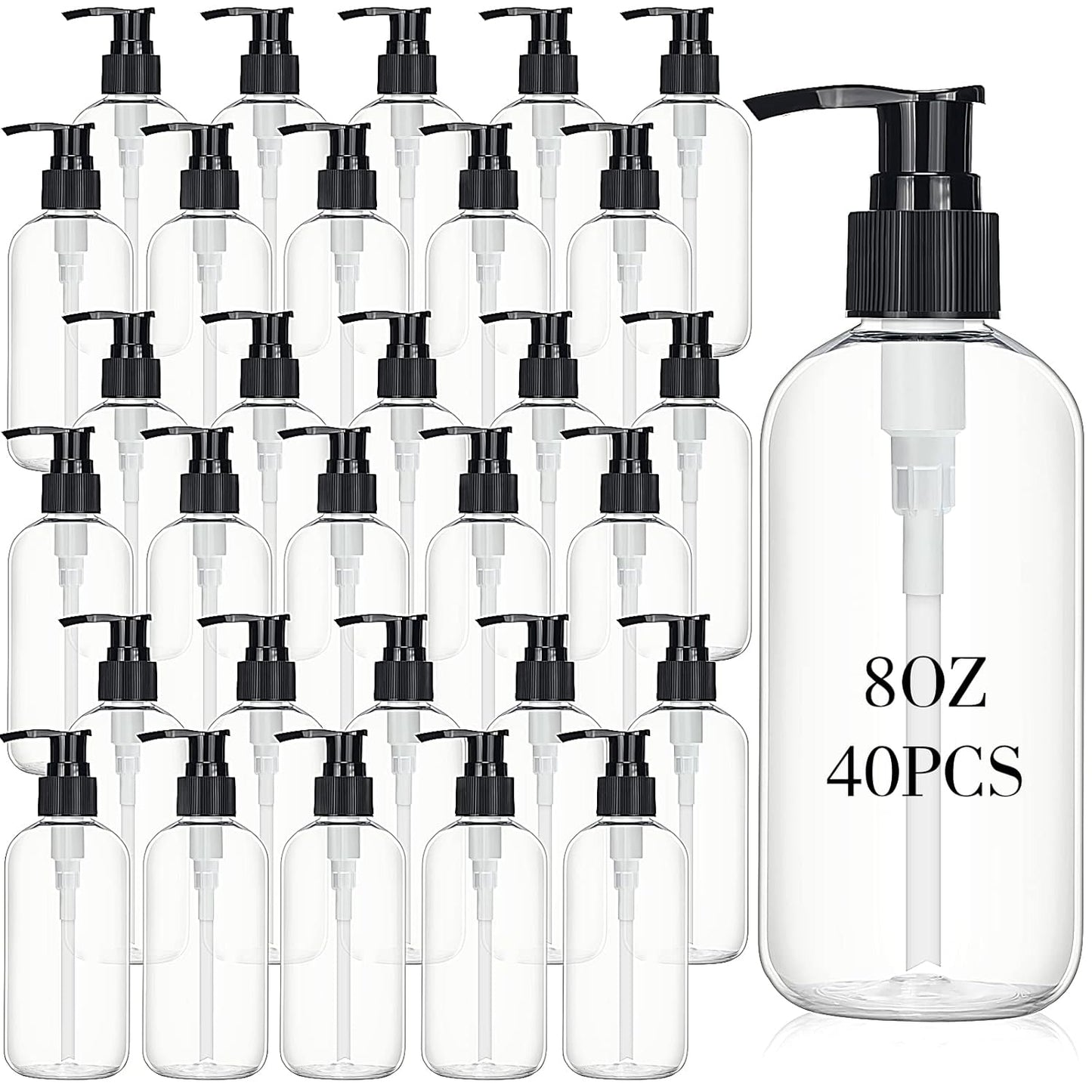 40 Pieces 8 oz Clear Refillable Plastic Pump Bottles for Travel
