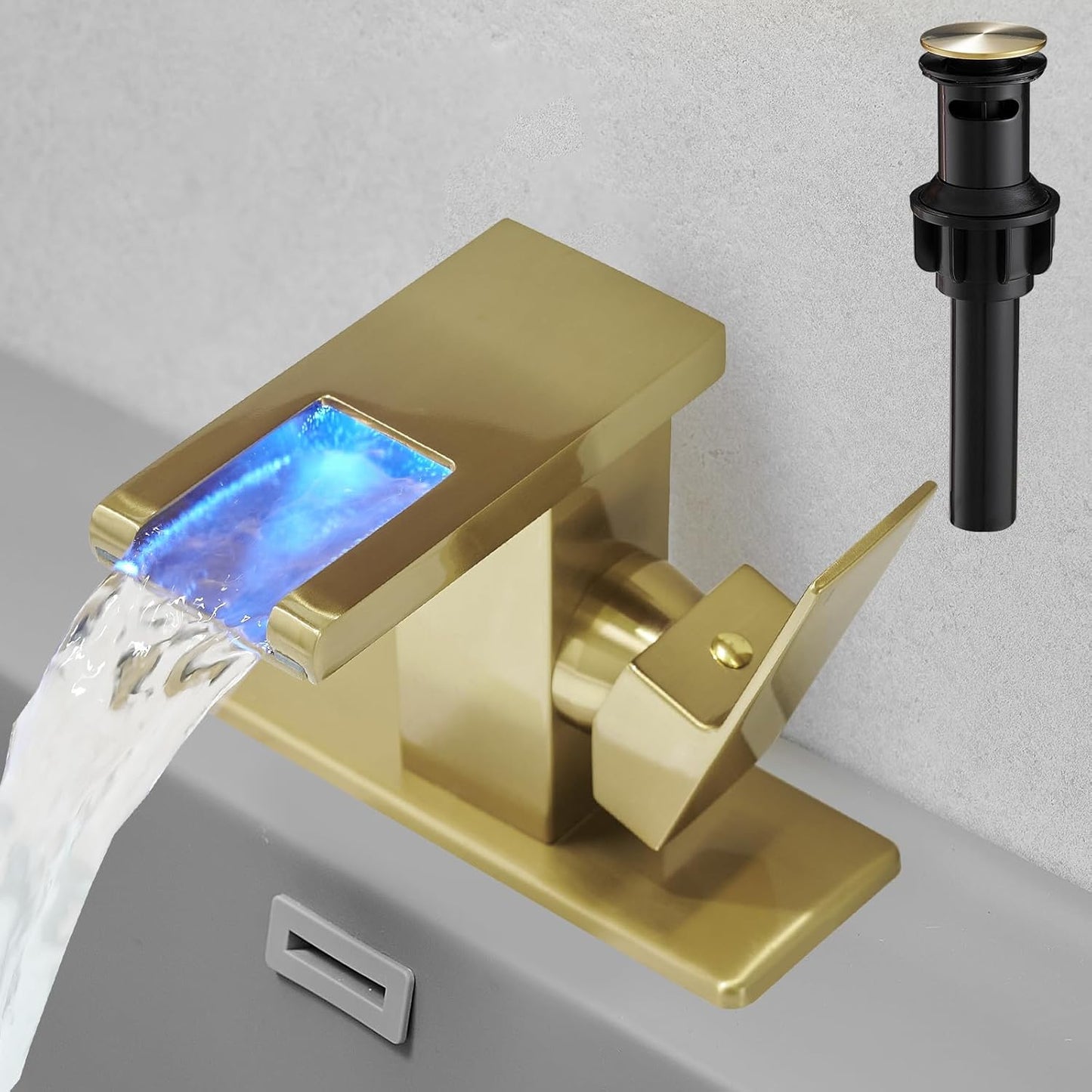 Hoimpro LED Waterfall Bathroom Faucet with Color Changing Light