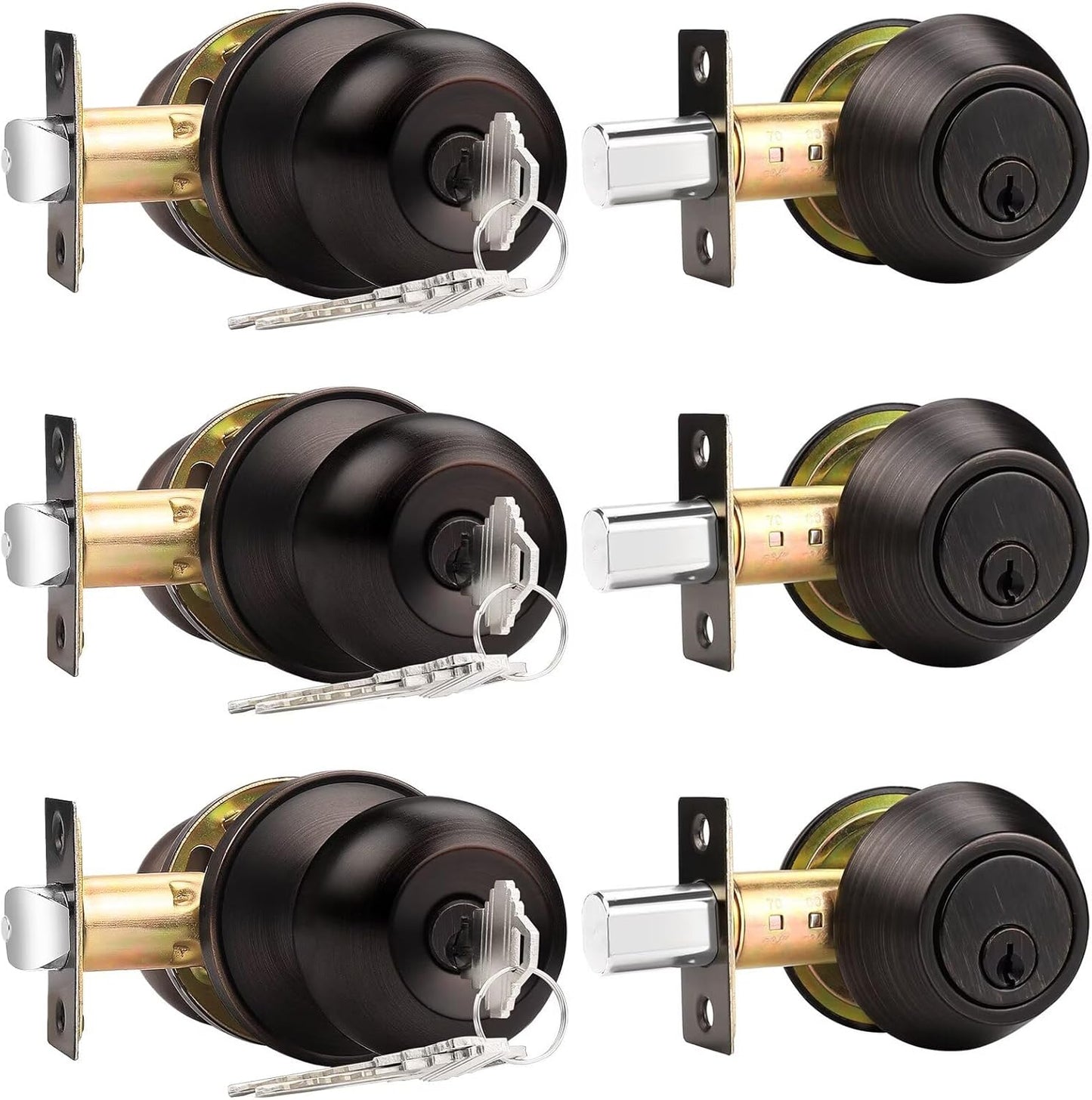 Probrico Entry Door Knob Lockset with Deadbolt in Oil Rubbed Bronze