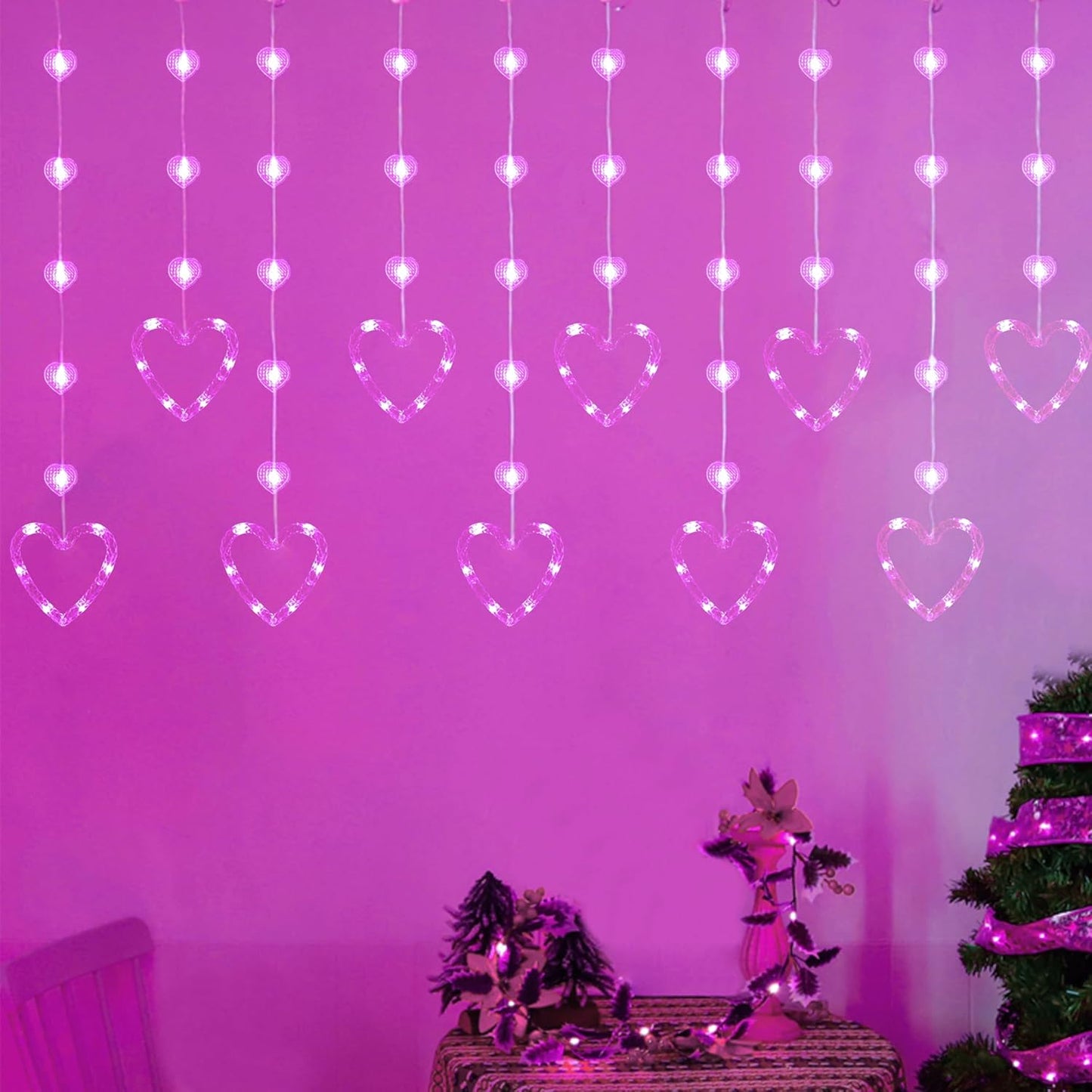 YOLIGHT Heart Curtain Lights - Romantic Room Decor