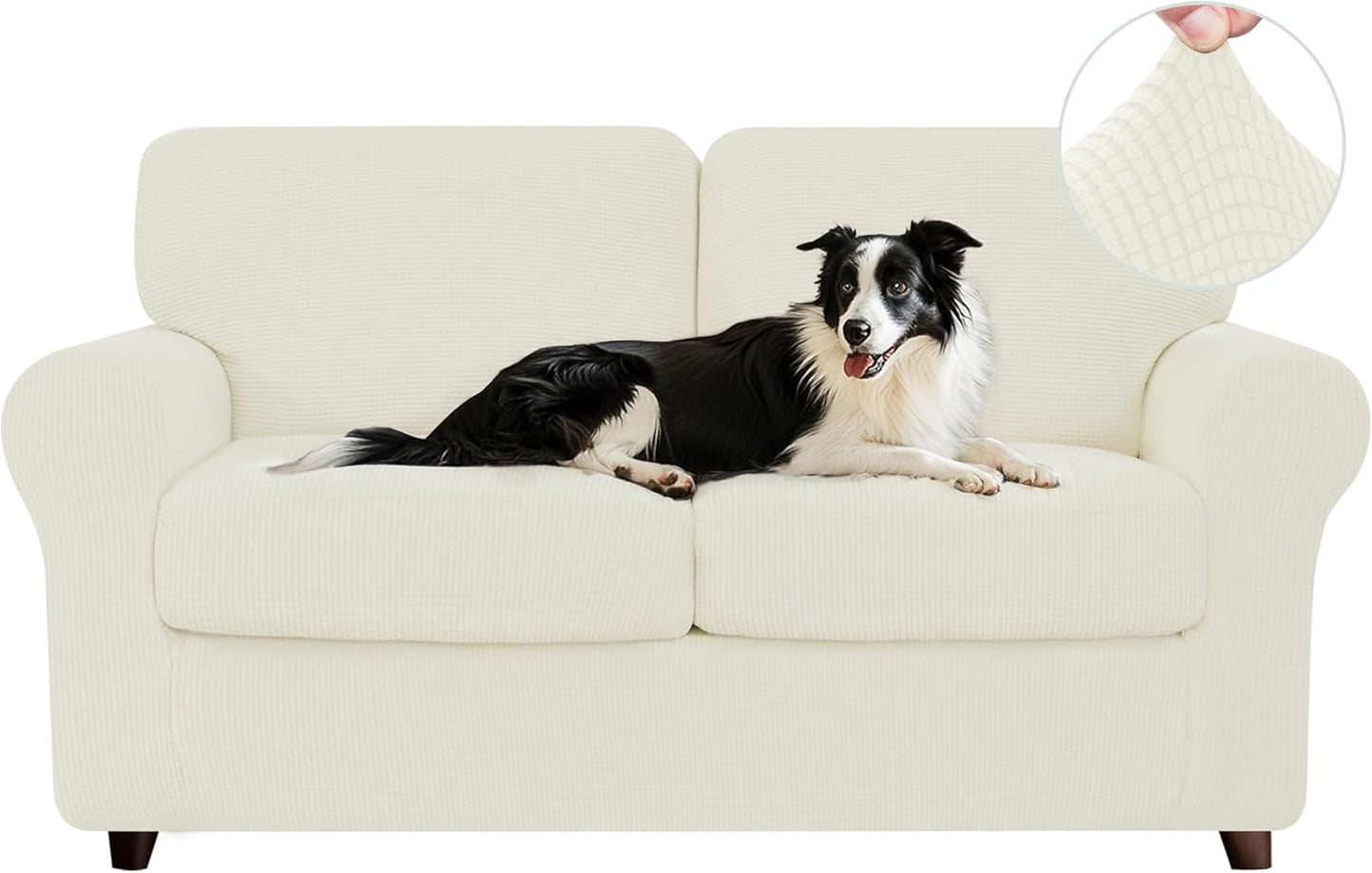 5 Piece Loveseat Covers for 2 Cushion Couch in Ivory White